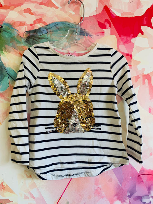 Black & White stripe long sleeve top with gold/silver sequin bunny face. Size 2T - 4T. *New with tags*
