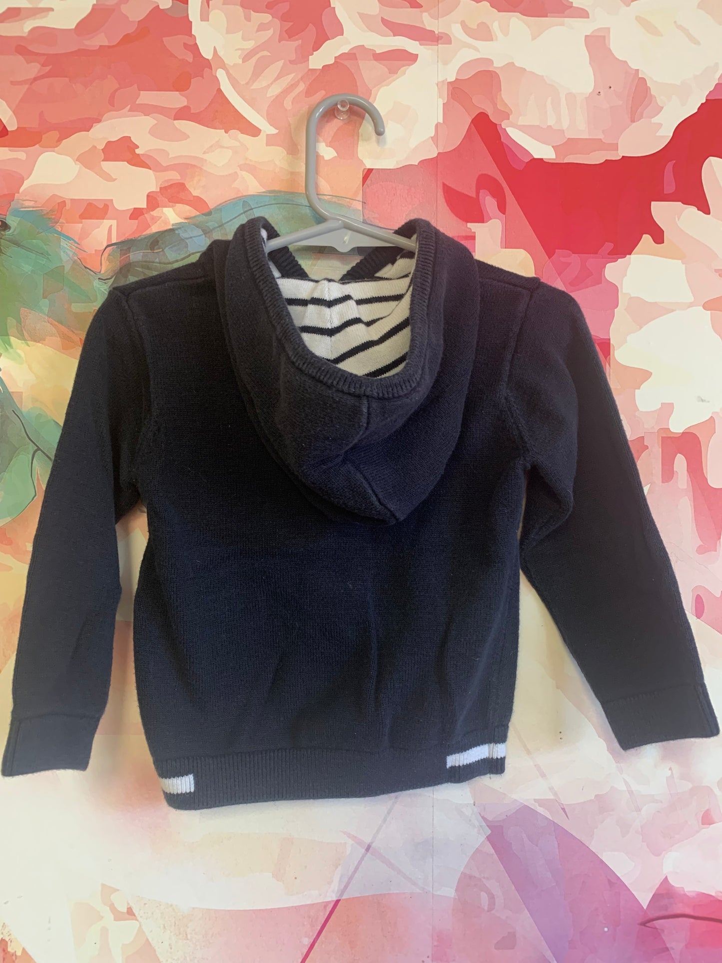 Jacadi blue zip up hoodie with blue/white stripe lining. Size 24m