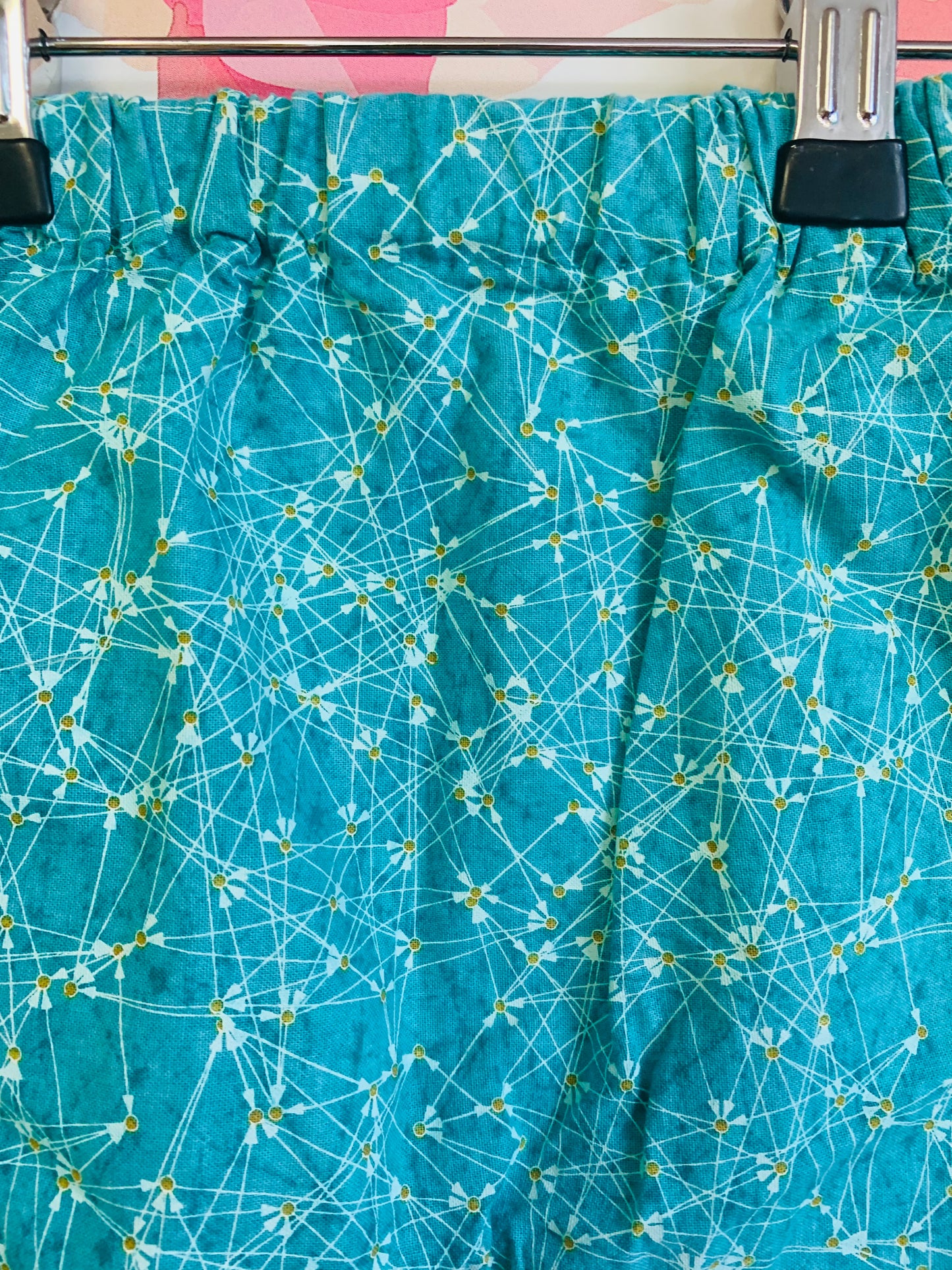 Teal balloon pants with white & gold details. Elastic waist. Size 2T / 3T