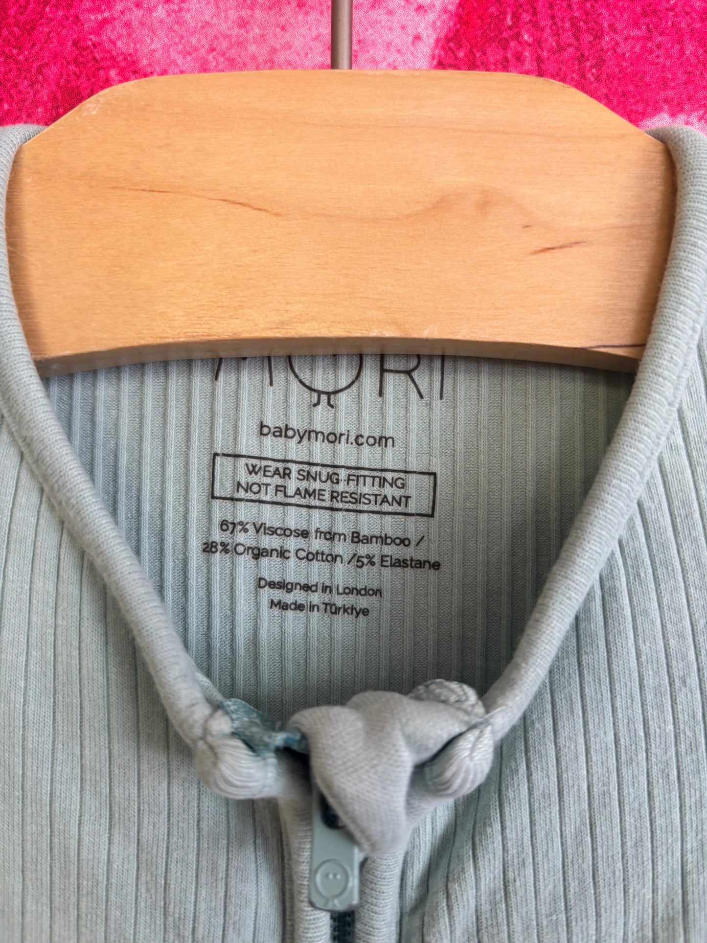 Mori teal ribbed long sleeve romper. Organic cotton & bamboo. Size 18-24m.