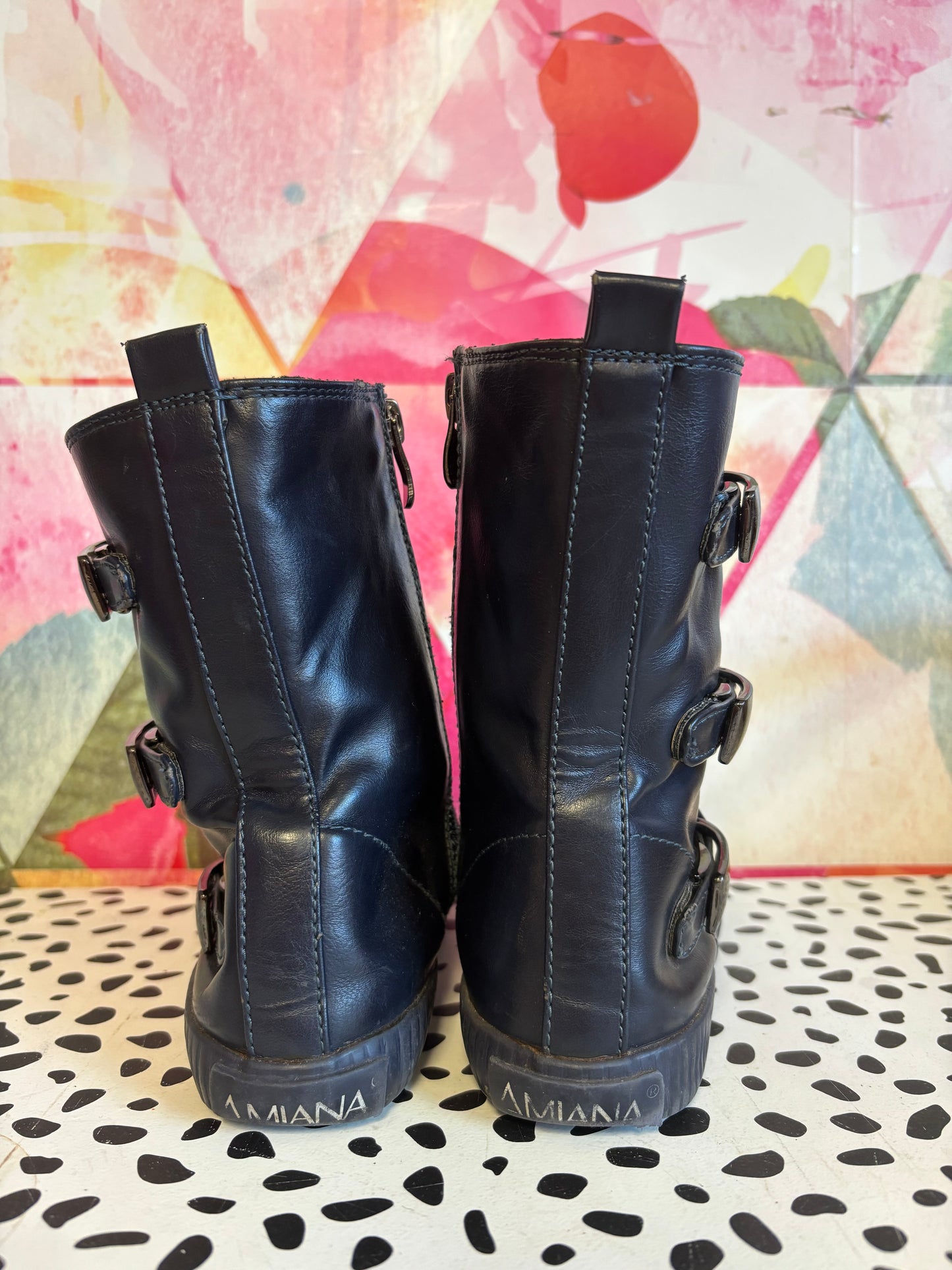 Amiana Blue Zip Up Boots. Size 1B.