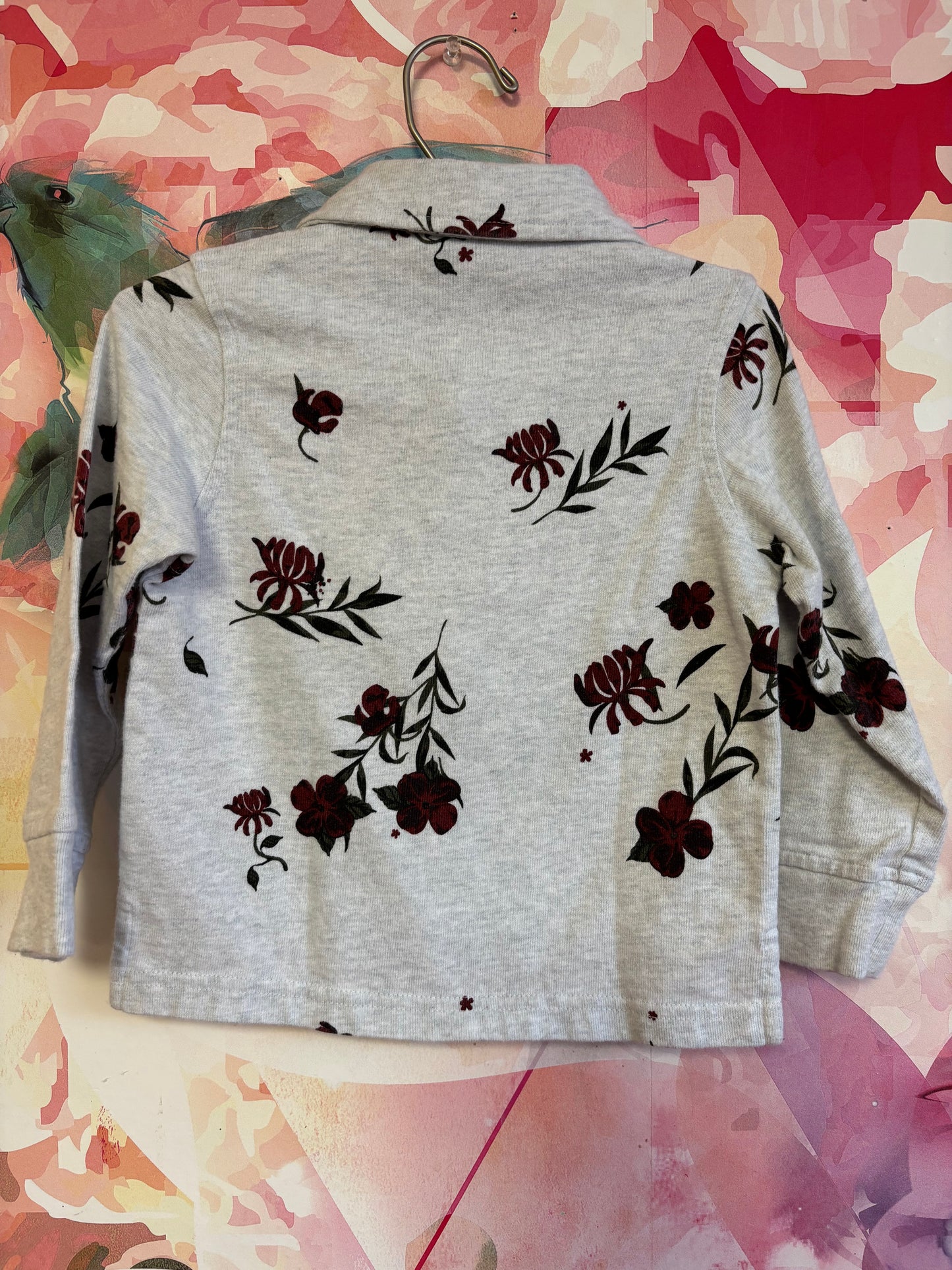 Kith grey long sleeve polo with red flowers. Size 2T