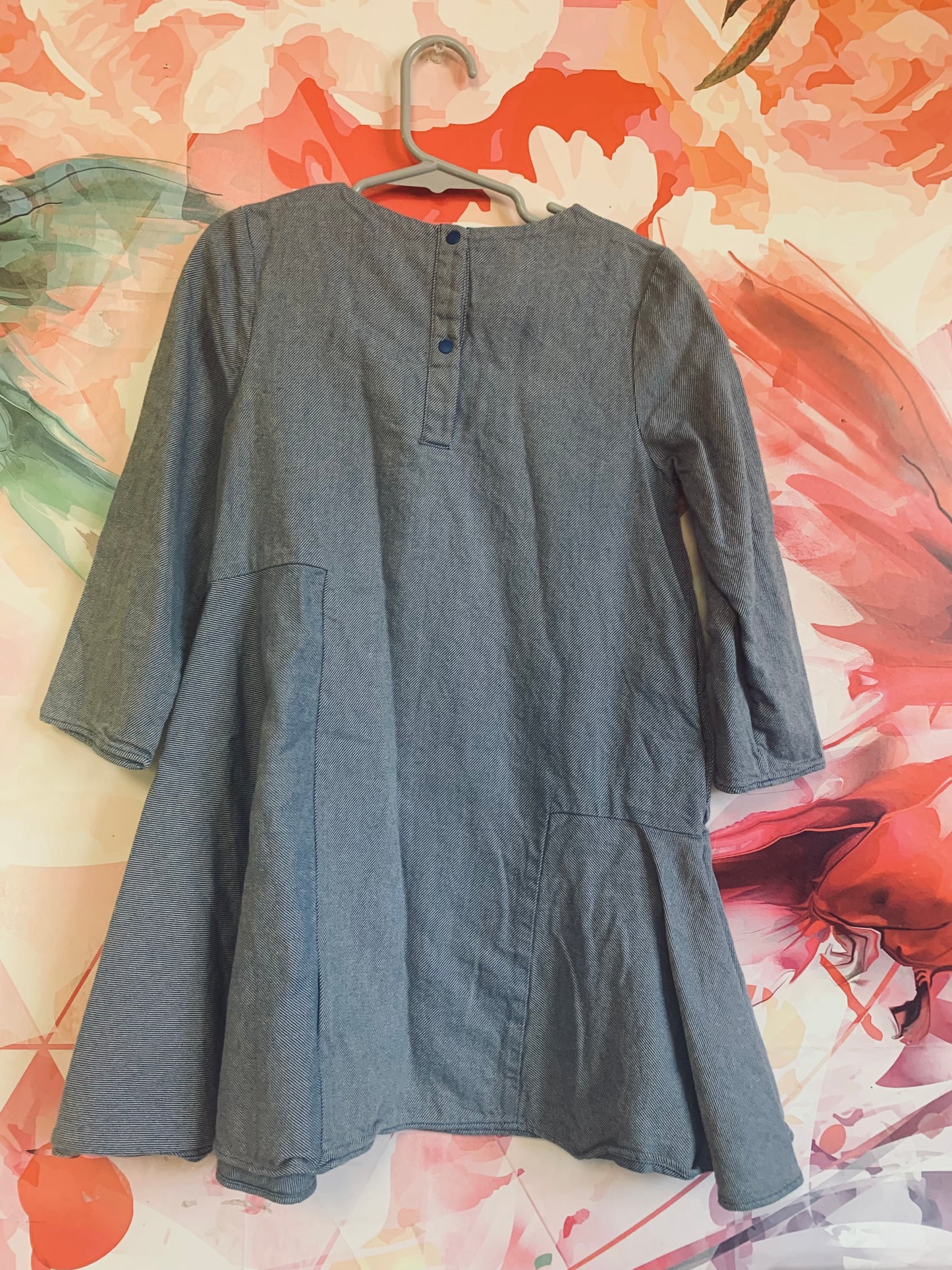 COS blue 100% cotton dress with flare skirt & one pocket. Snap closure on back. Size 4T - 6T