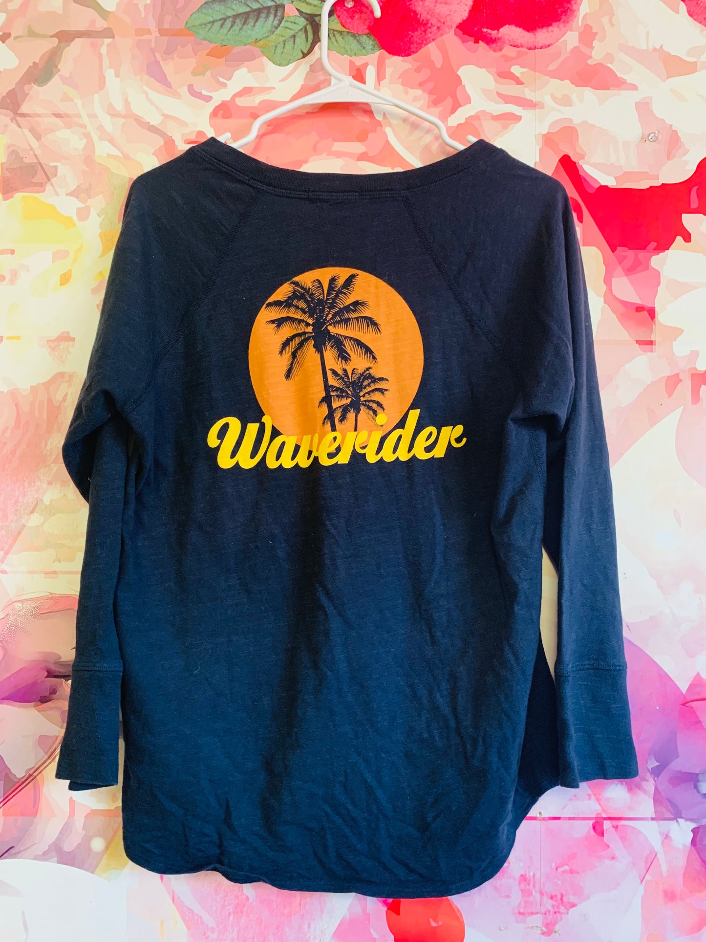 James Perse long sleeve blue shirt with California written on one arm & Waverider on back. Size 3T