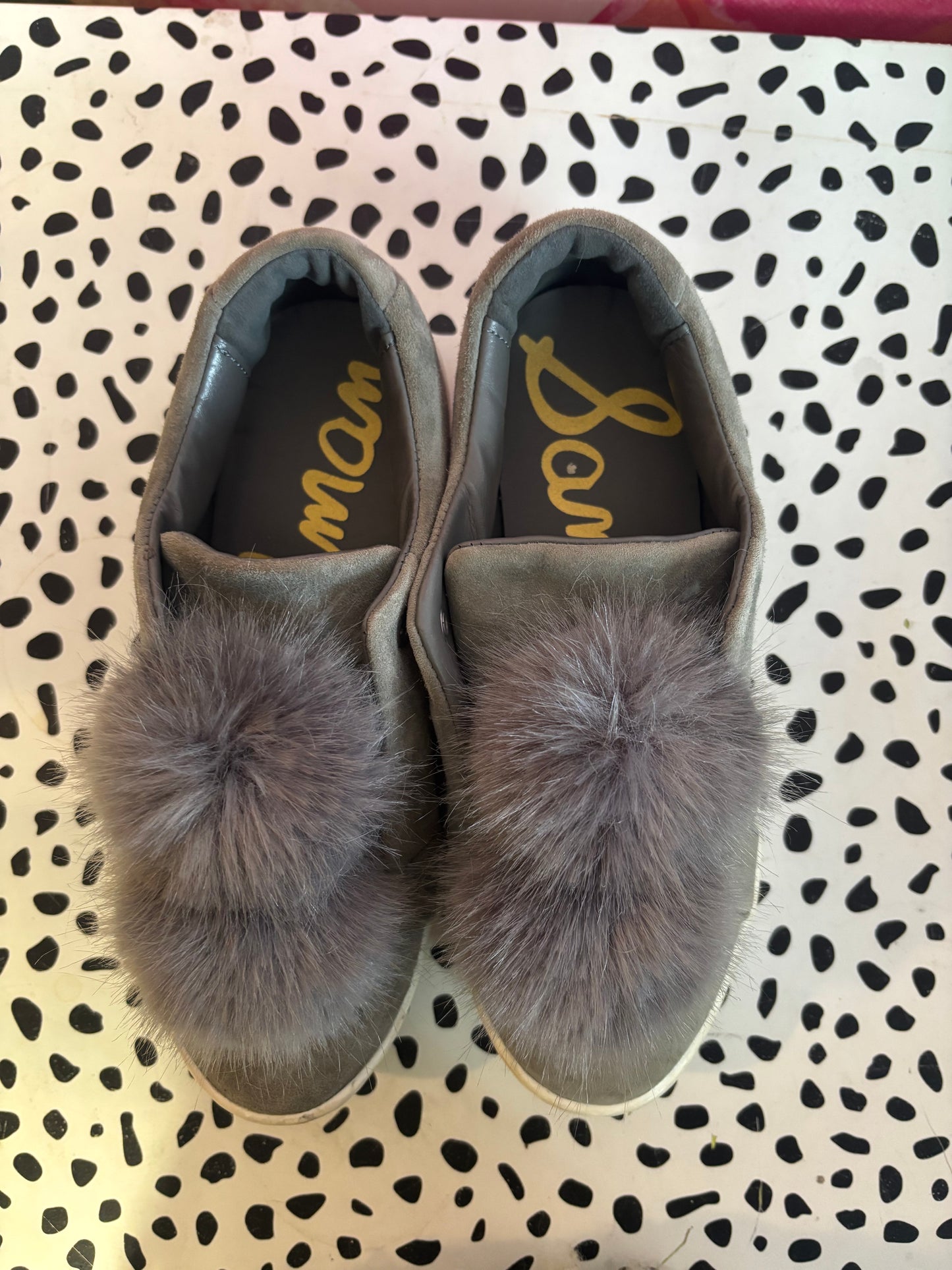 Sam Edelman Gray Slip On Shoes With Pom Poms. Size 7.5L.