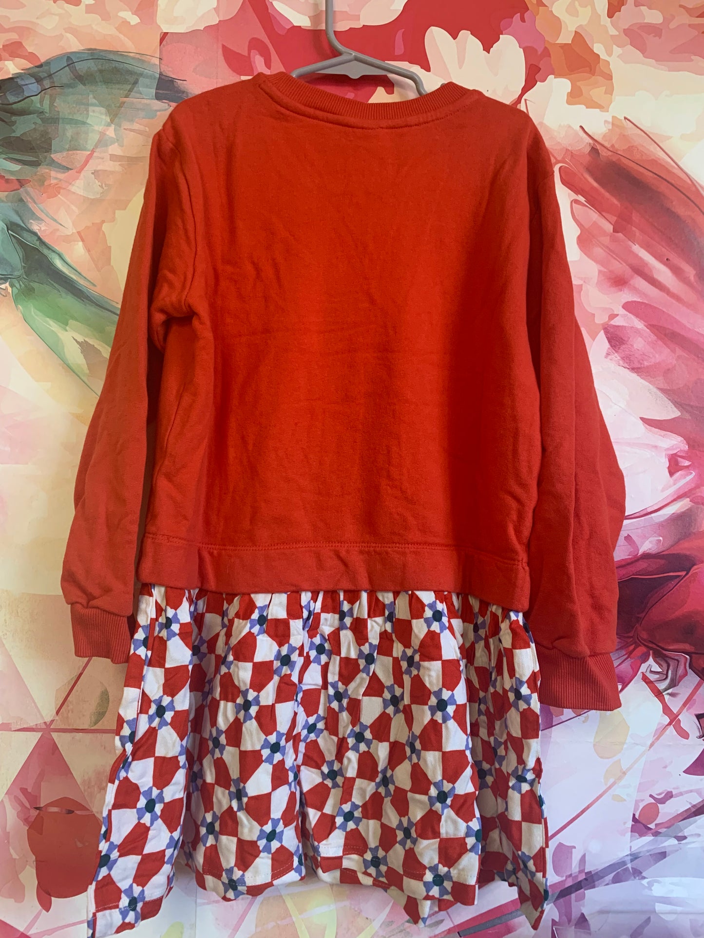 Hanna Andersson red white blue green dress. Sweatshirt too with flowery pattern on skirt. Size 6/7