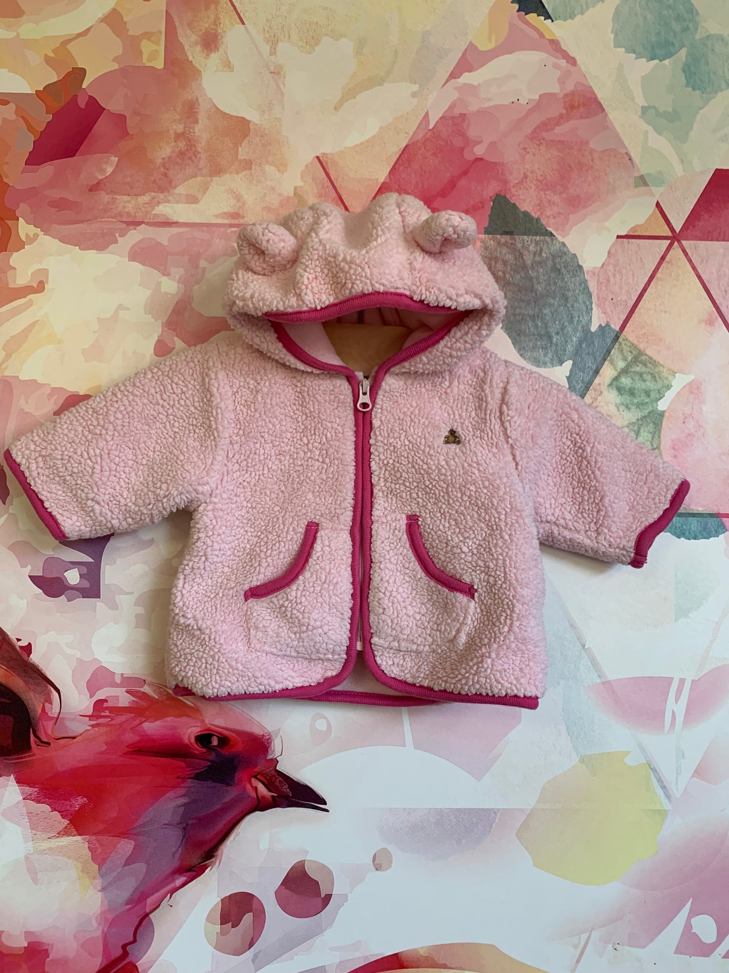 Baby Gap pink fleece hooded jacket. Size 0-3m