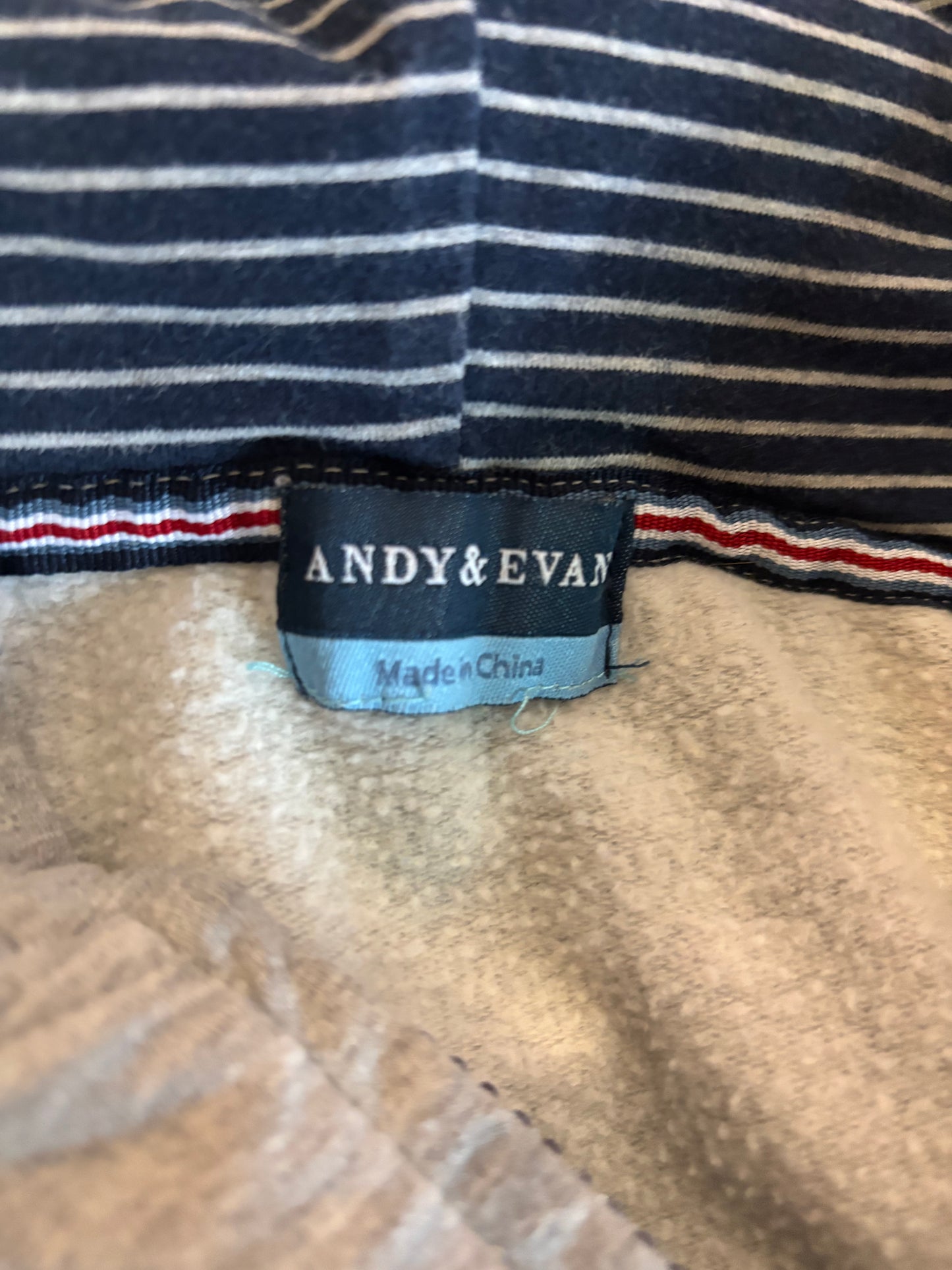 Andy & Evan grey zip up hoodie with blue elbow patches. Size 2T / 3T.