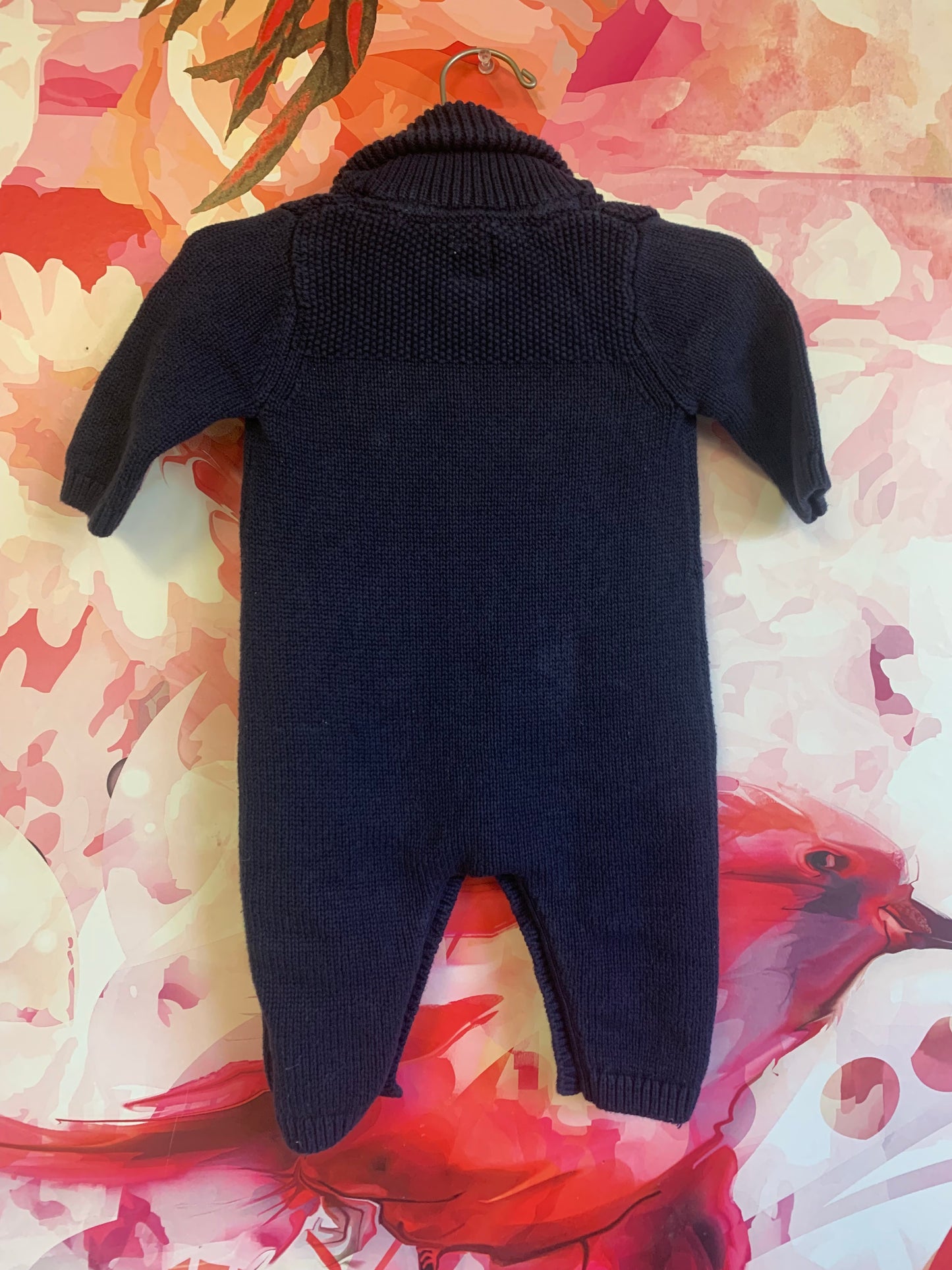 Baby Gap navy blue knit romper with cowl neck and buttons. Size 3-6m