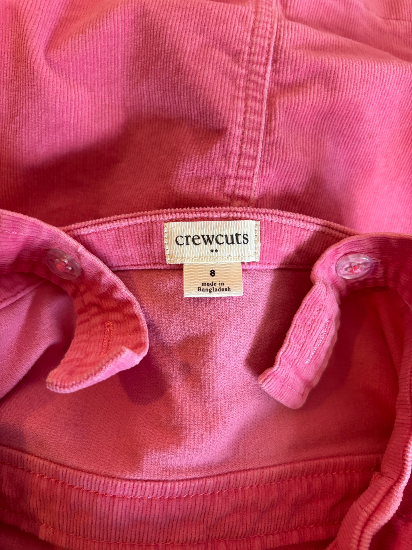 Crewcuts pink corduroy overall dress with buttons down front. Size 8.