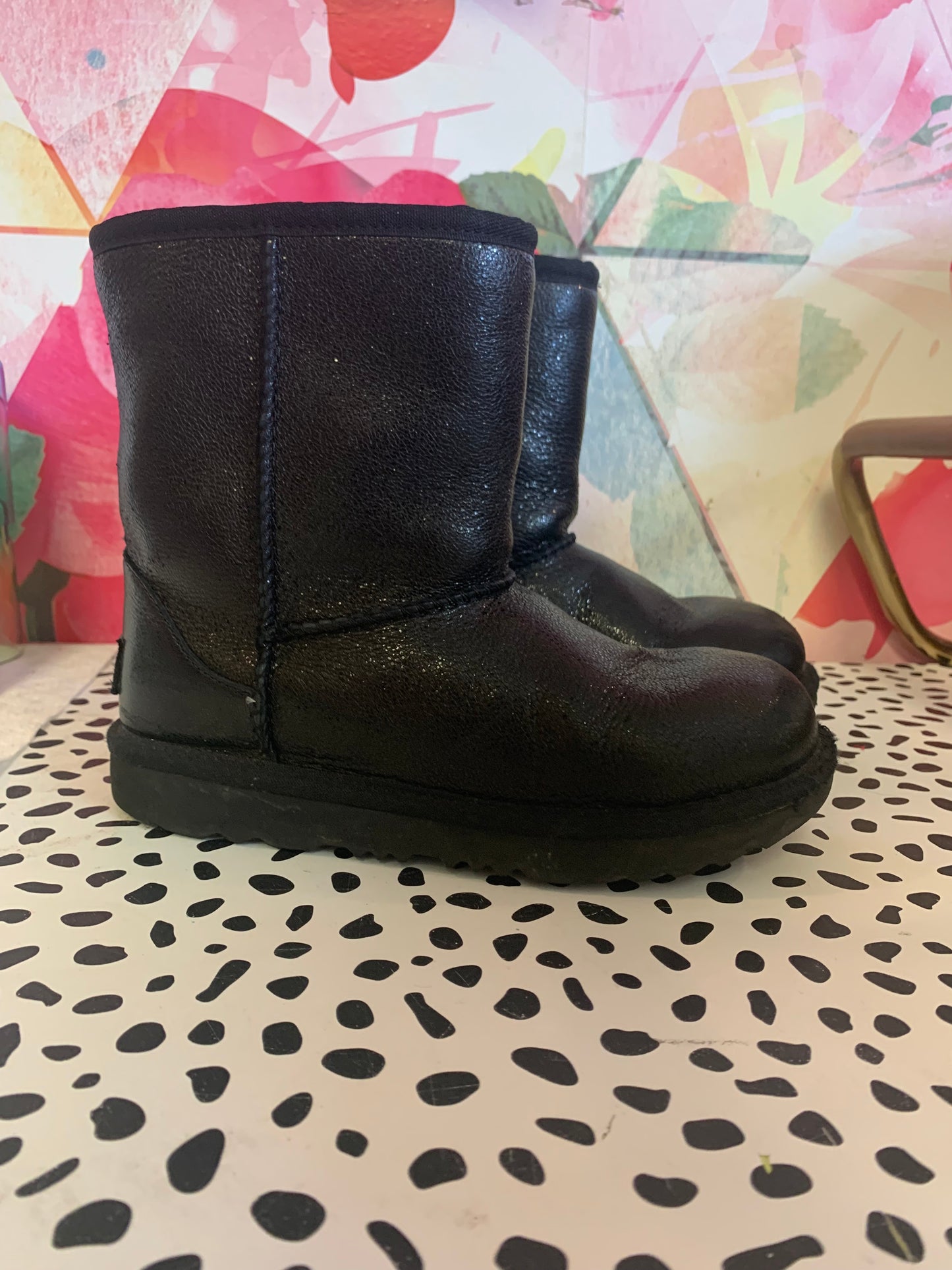 UGG Black Shimmery Fur Lined Boots. Slip On. Size 2B.