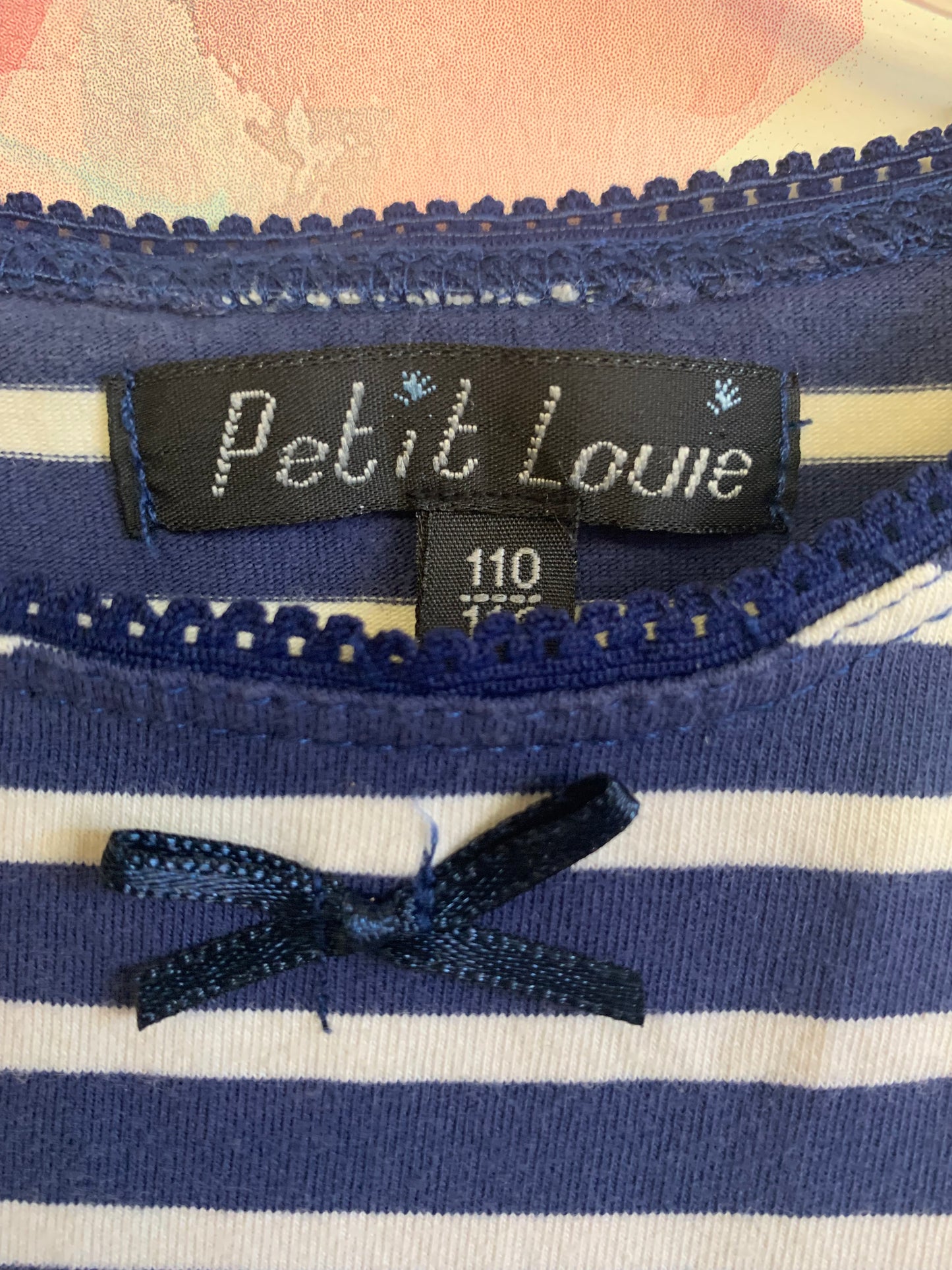 Petit Louie blue and white stripe short sleeve dress. Baby B’gosh white 100% cotton cardigan. Both size 5T