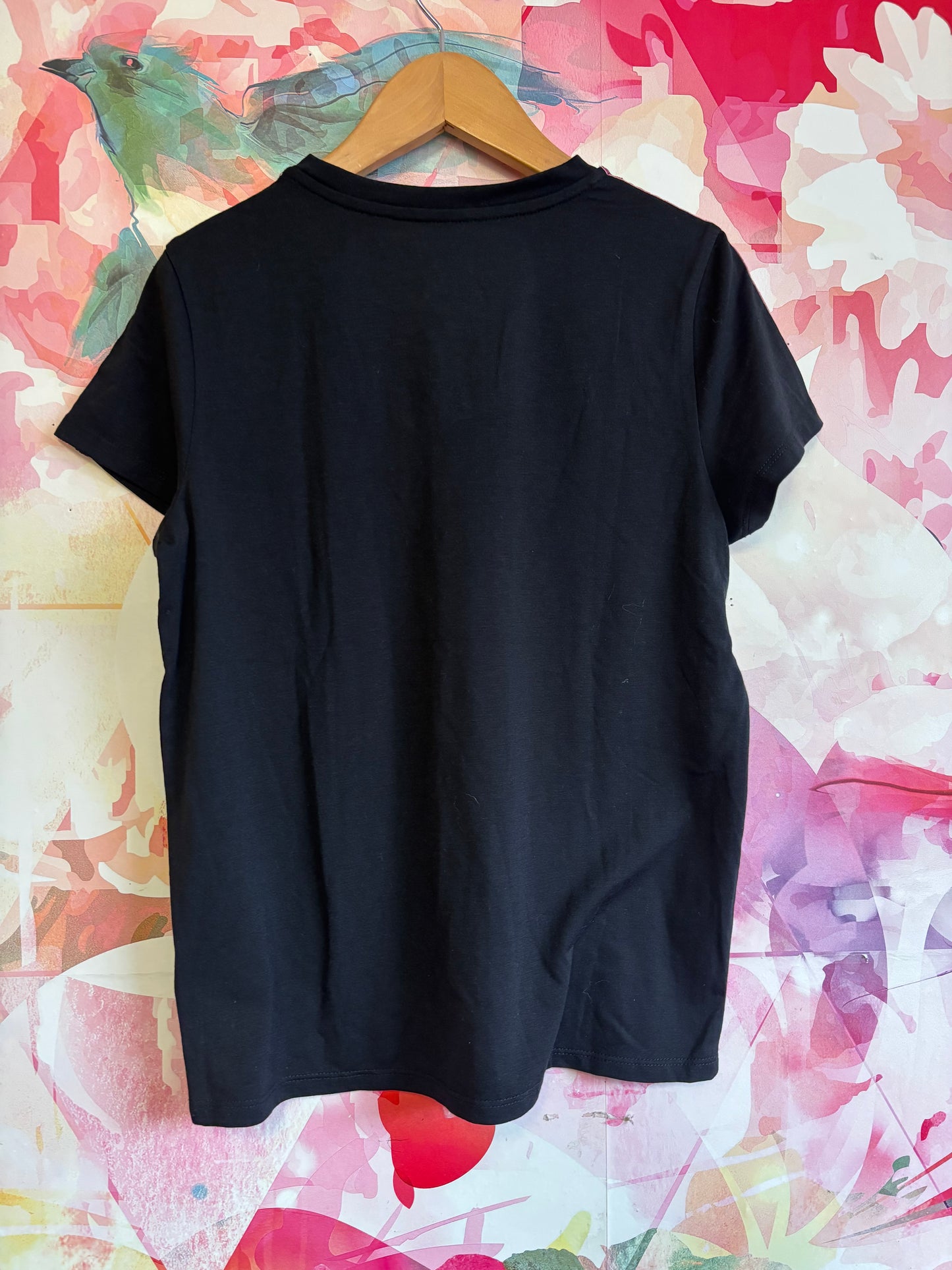 Rockets of Awesome black short sleeve top with sparkle stripes on shoulders. Size 12