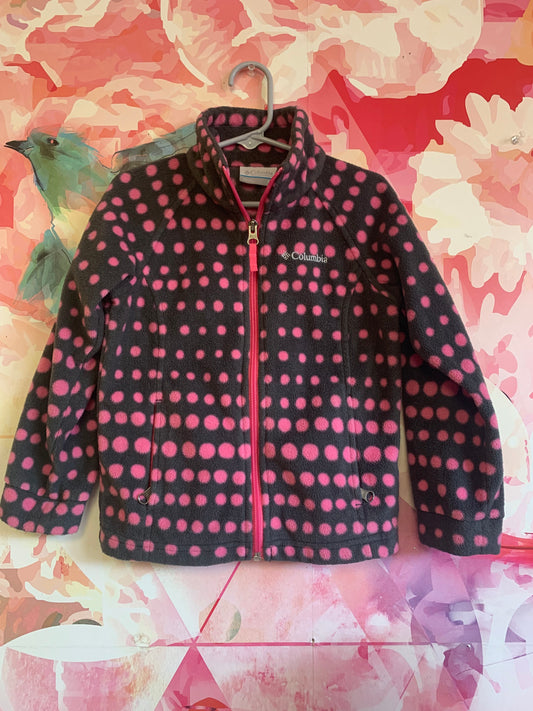 Columbia grey fleece jacket with pink polka dots. Size XXS 4T / 5T