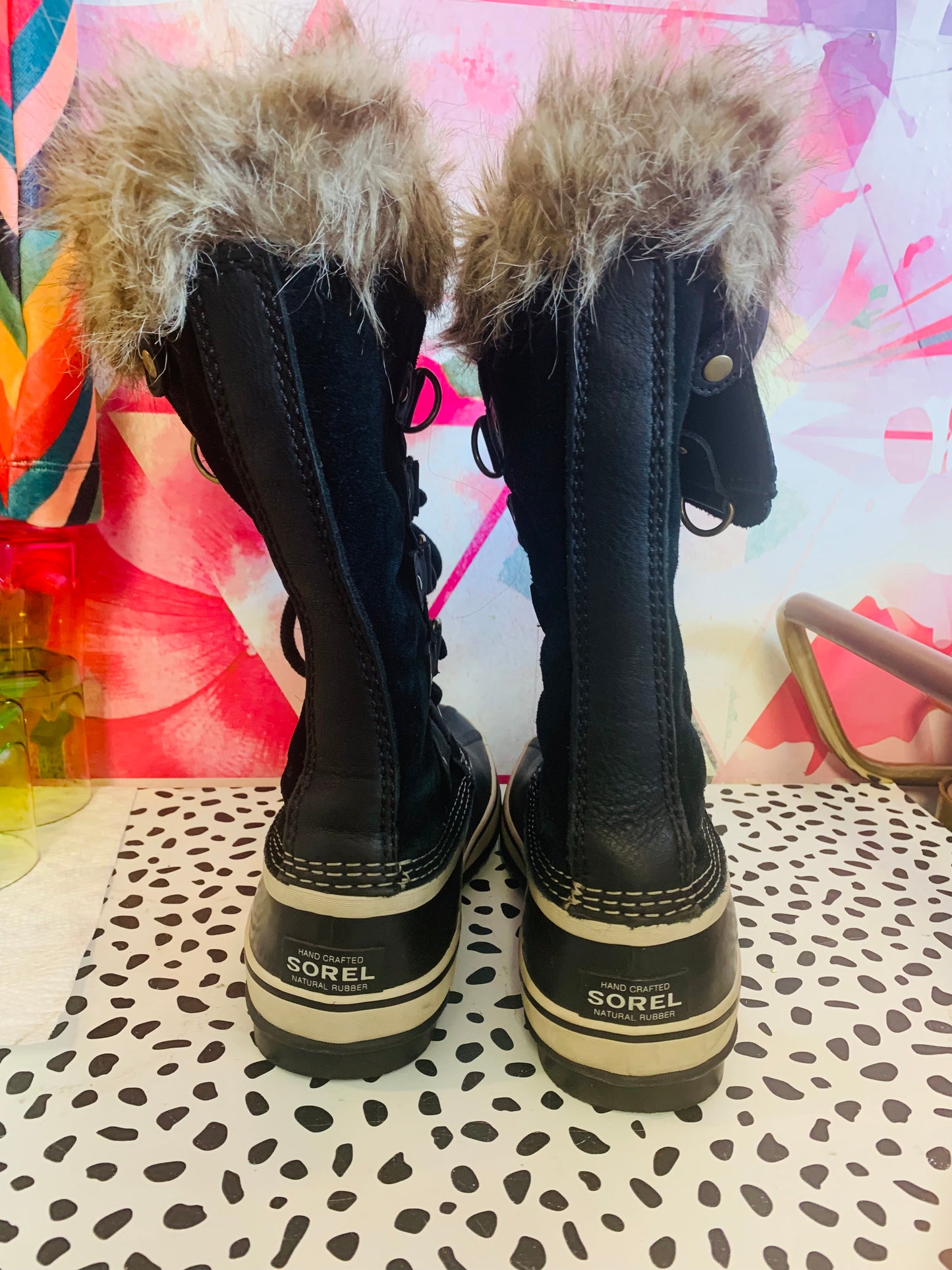 Sorel black tall winter boots. Waterproof shoe and faux fur on top. Size 6.5