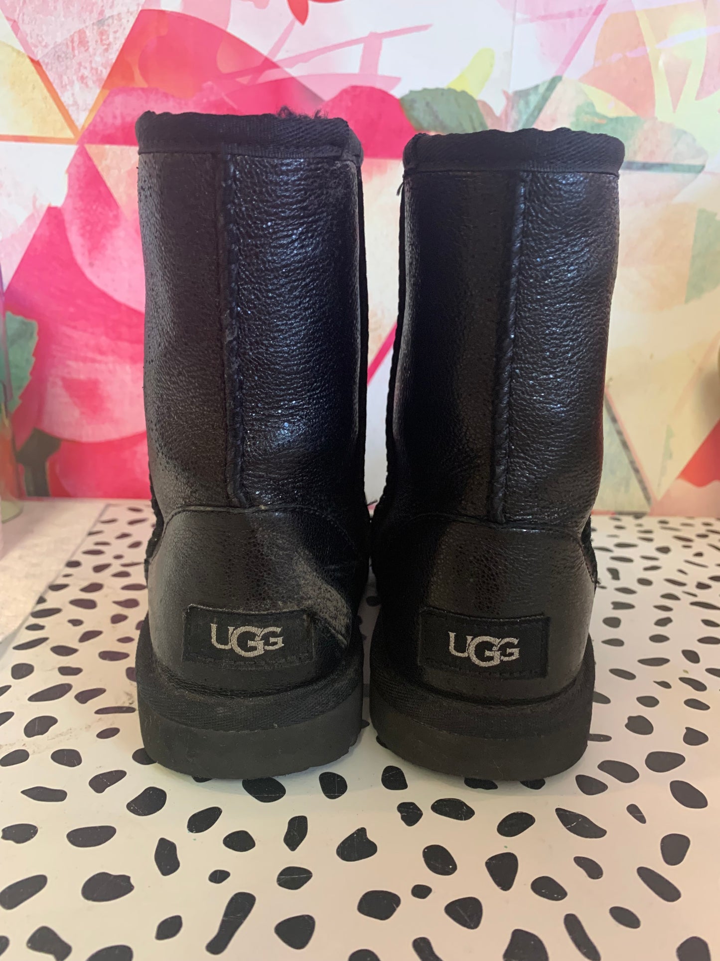UGG Black Shimmery Fur Lined Boots. Slip On. Size 2B.