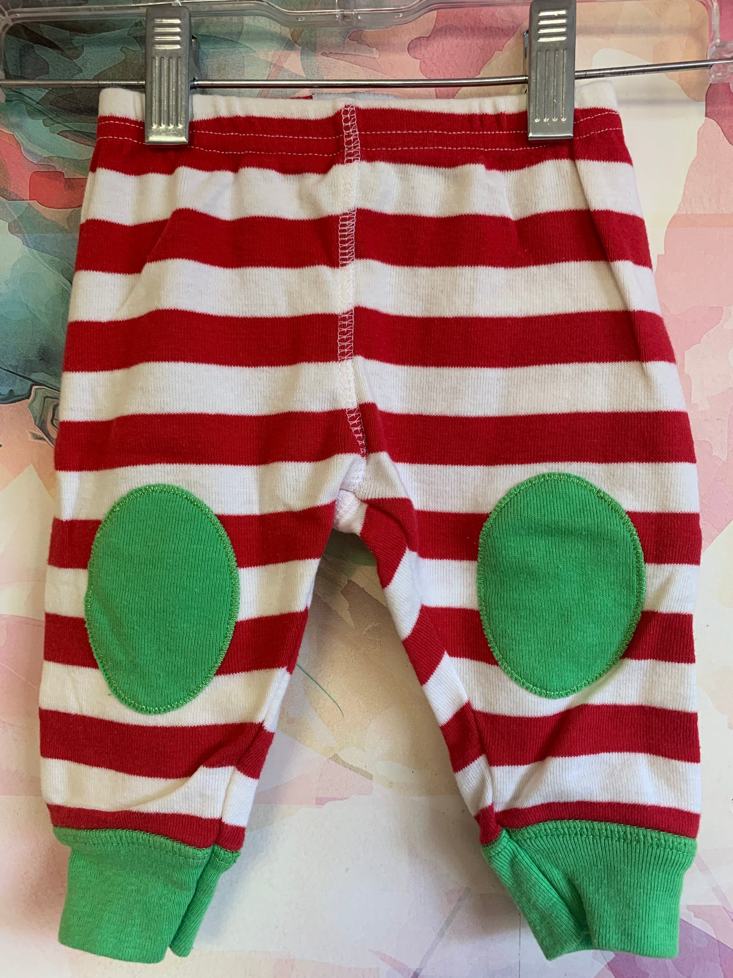 mudpie red/white stripe long sleeve pj set with reindeer. Size 0-6m.