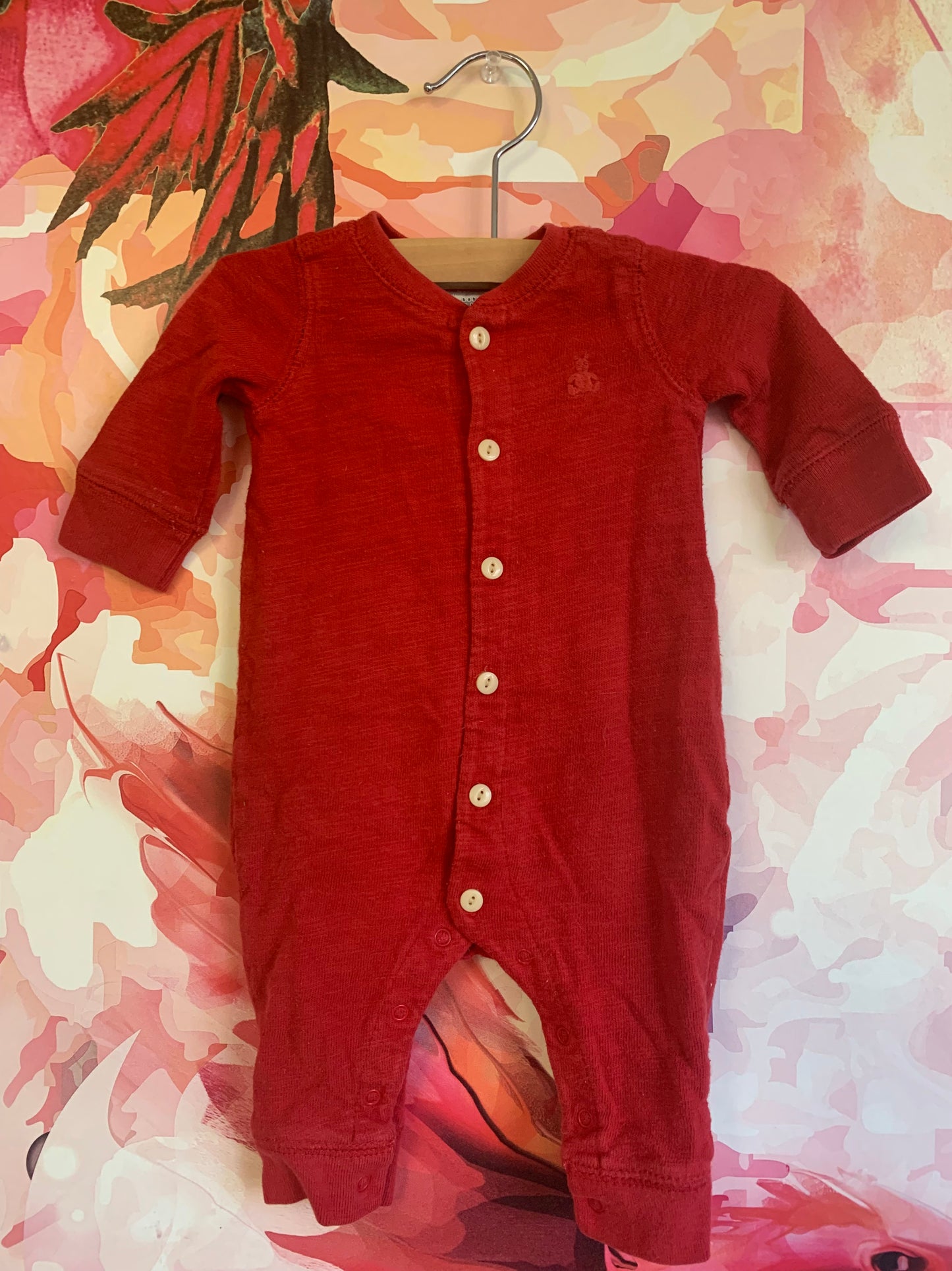 Baby Gap red long sleeve romper with buttons & snaps. Size 0-3m / NB