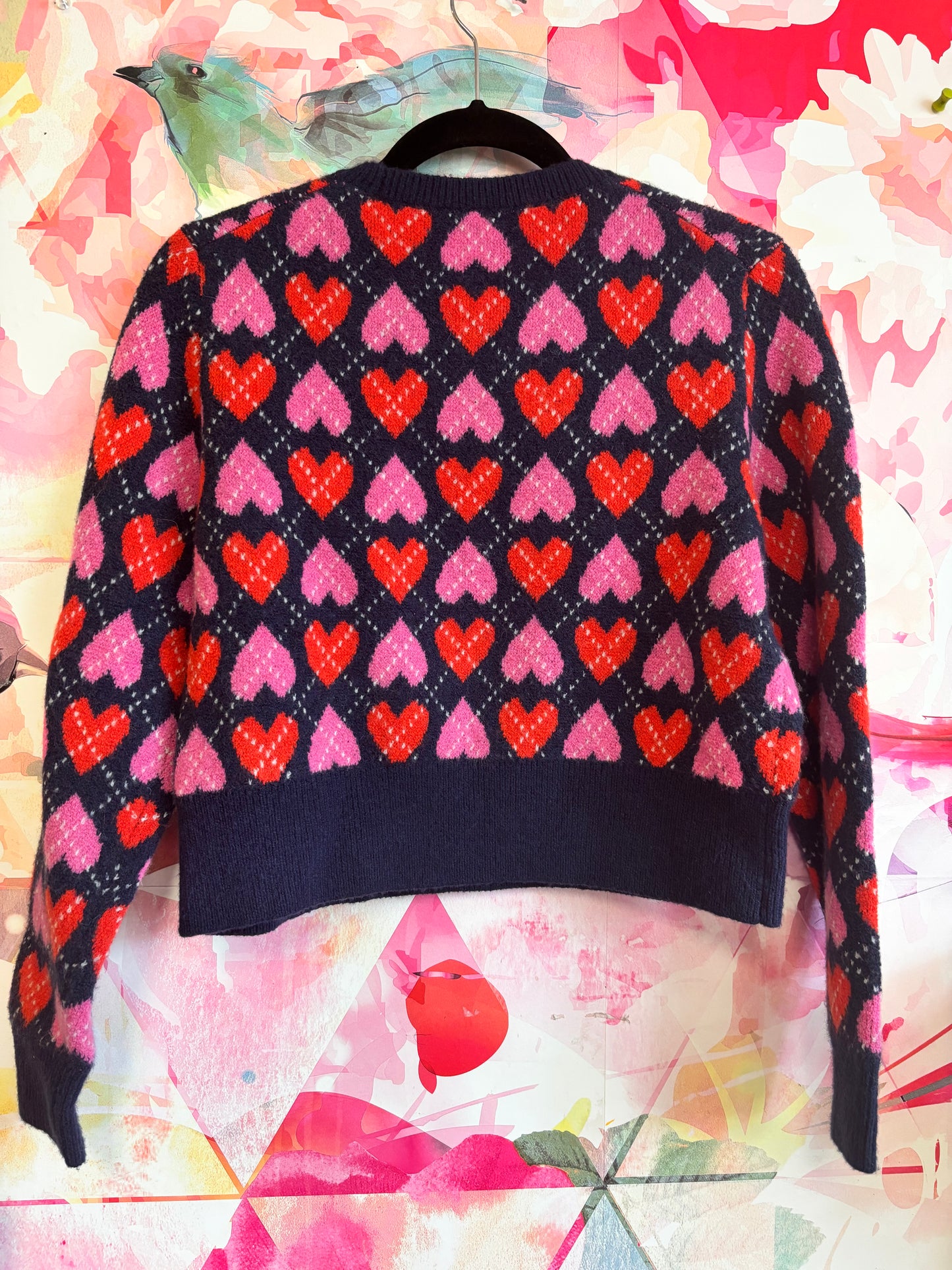 Crewcuts red & pink heart crewneck argyle sweater. Merino & alpaca supersoft yarn. Size 12 - 14