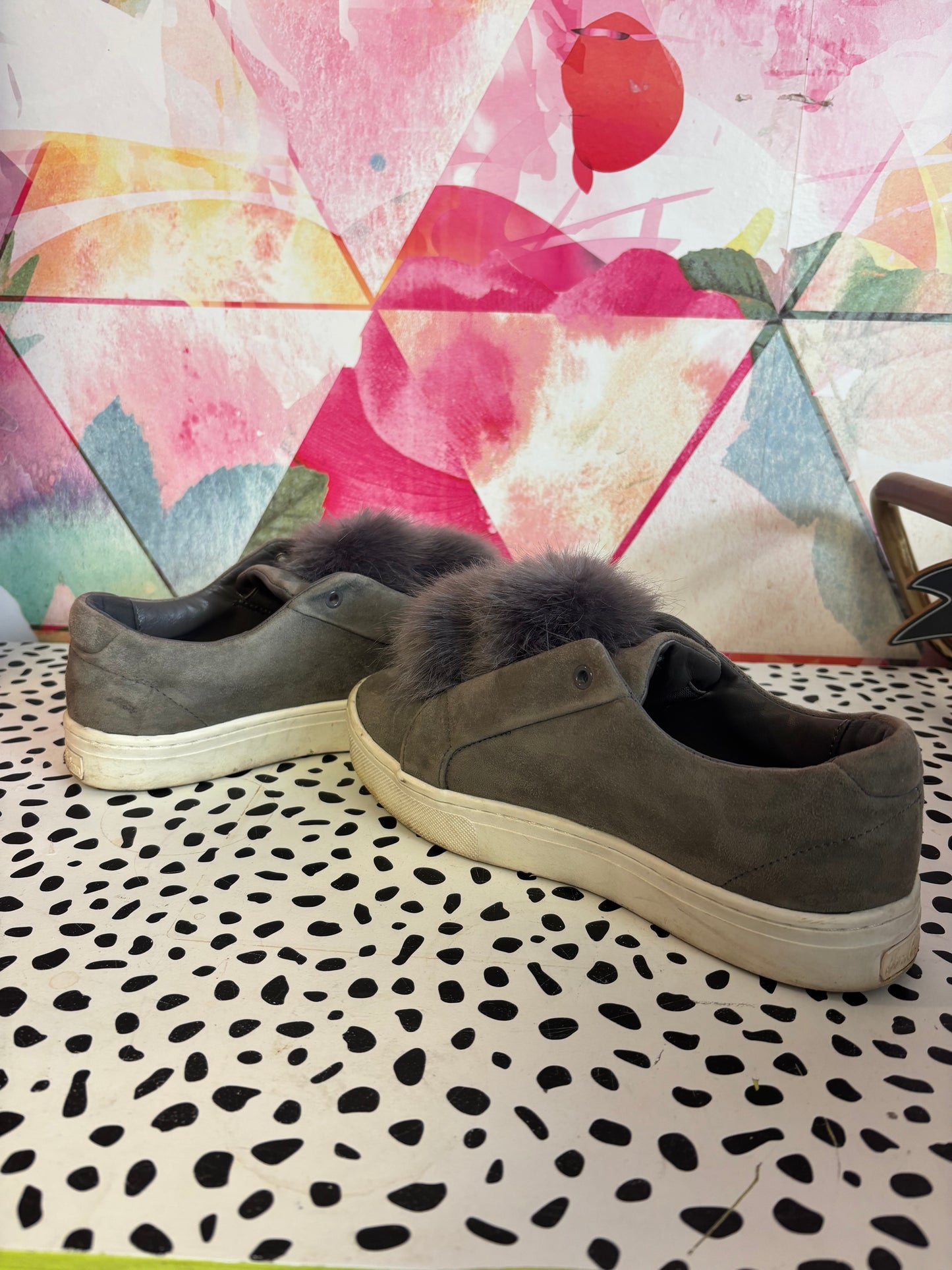 Sam Edelman Gray Slip On Shoes With Pom Poms. Size 7.5L.