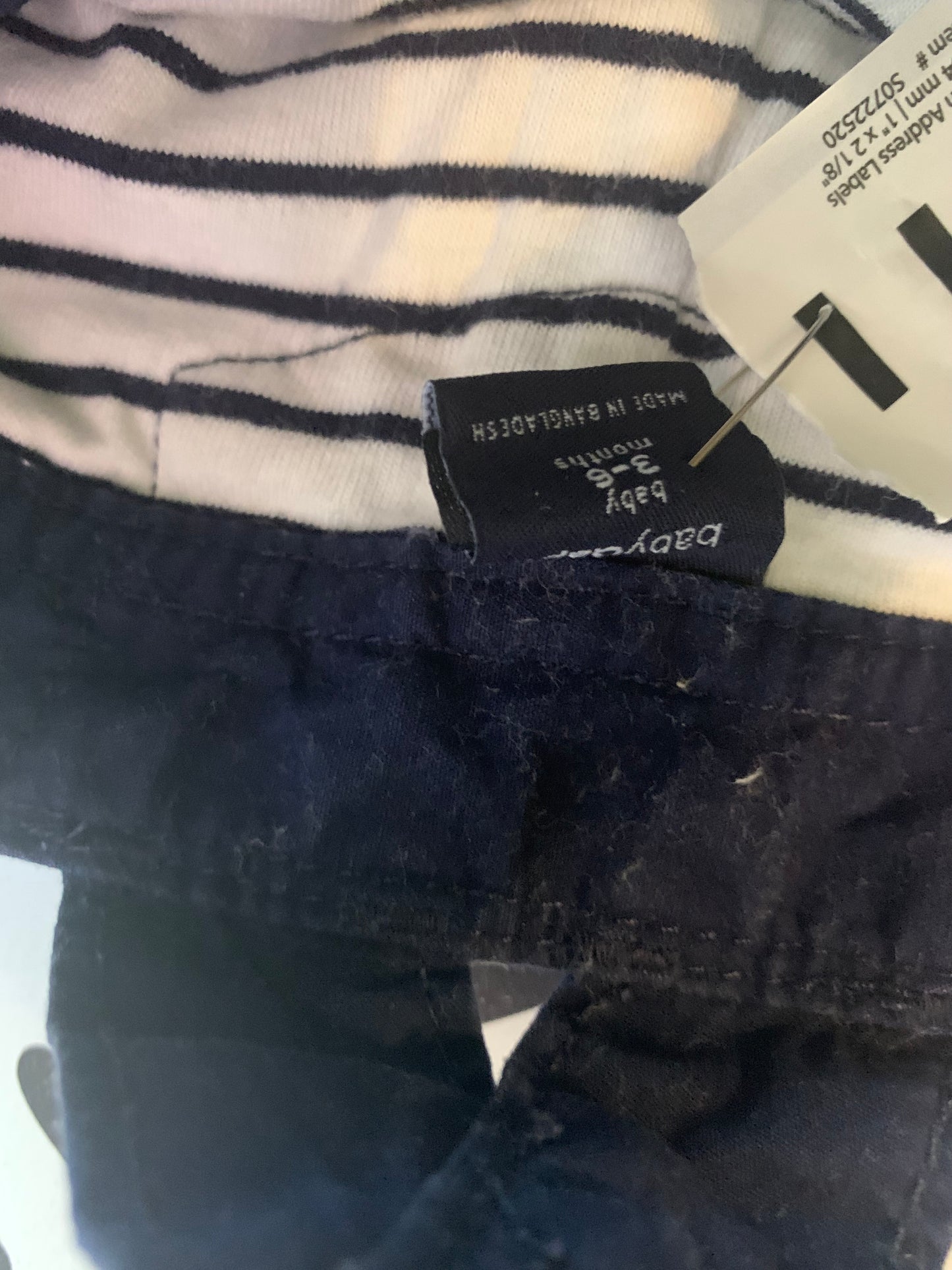 Baby Gap navy blue overalls with white/blue stripe lining. Size 3-6m