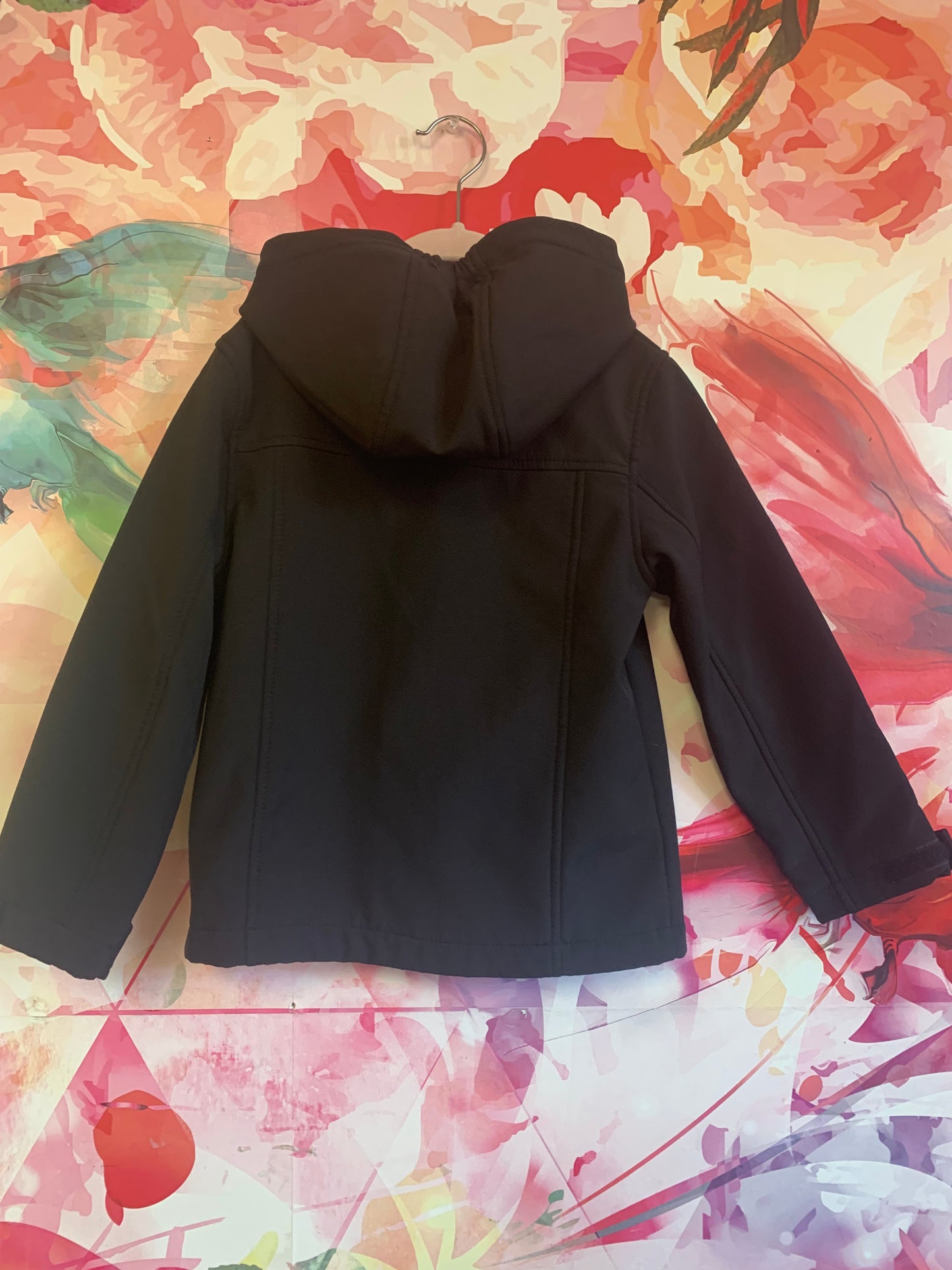 Reebok black track jacket with blue piping & hood. Fleece lining. Size 5T / 6T