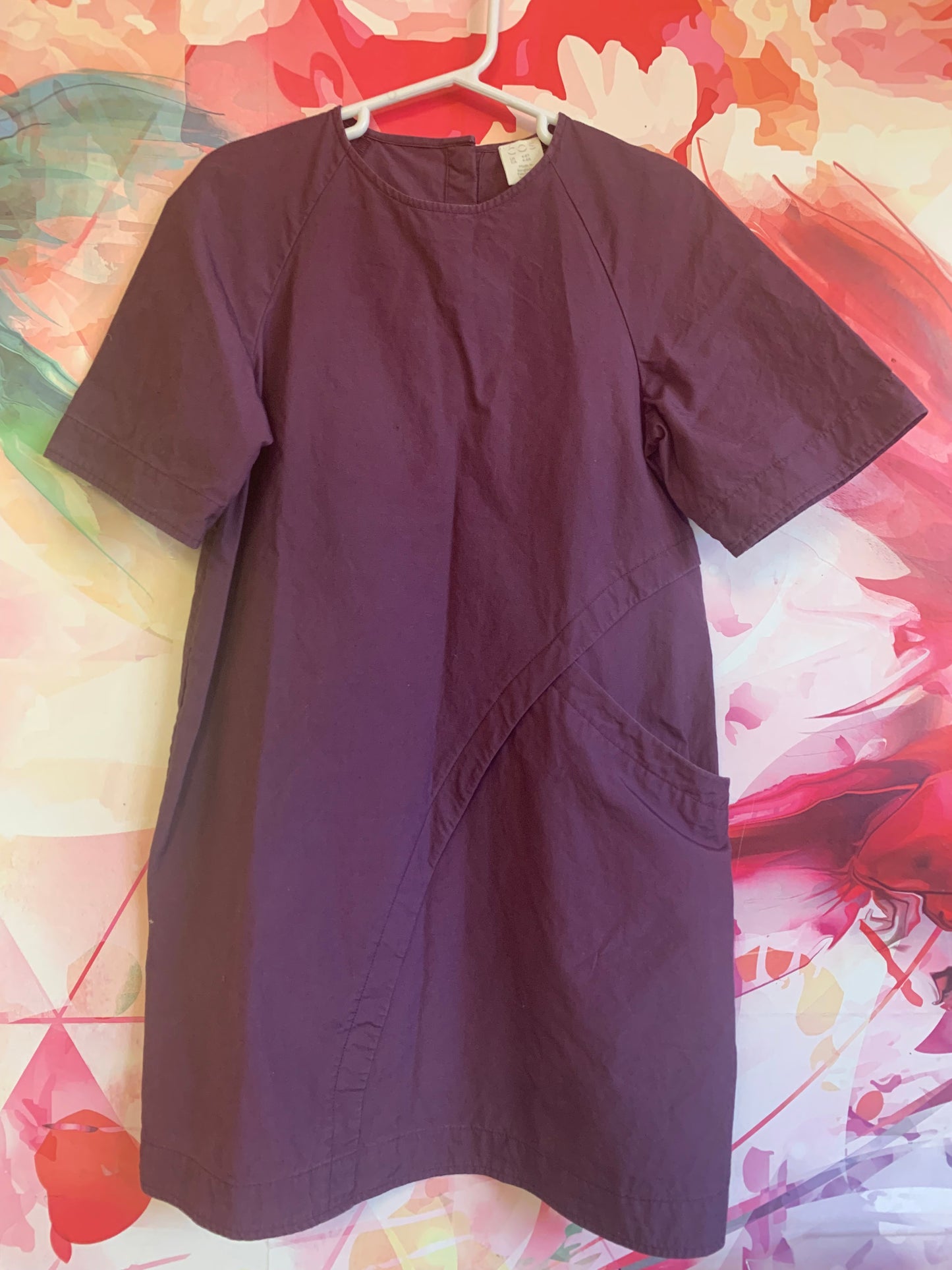 COS short sleeve purple dress with one pocket. Snap closure on back. Size 4T - 6T