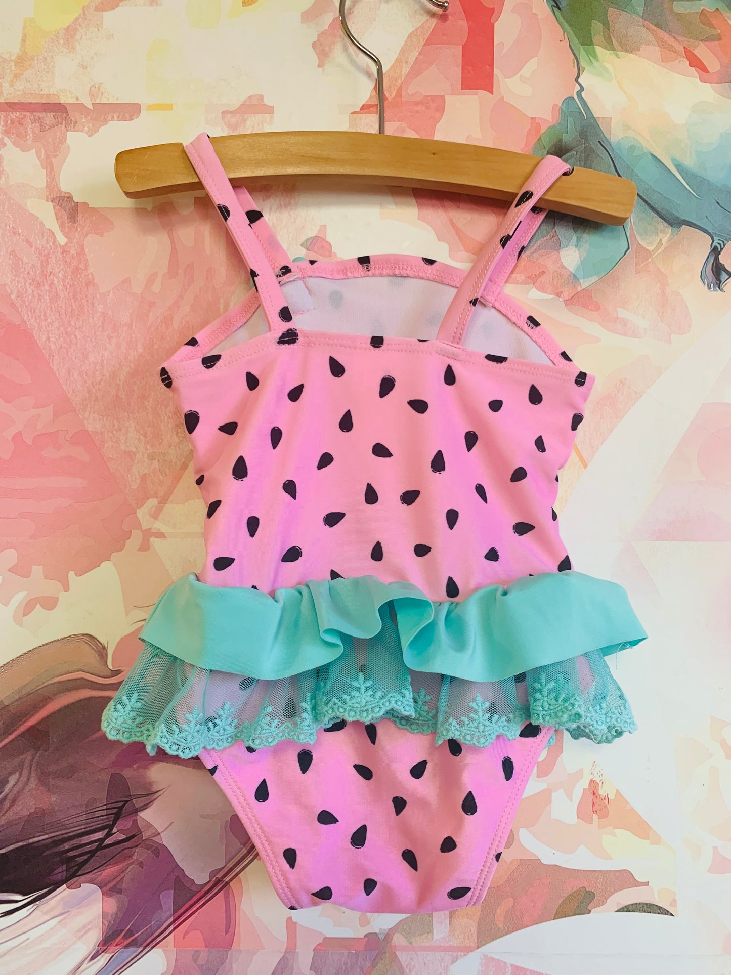 Cat & Jack pink/green watermelon swimsuit. Size 18m