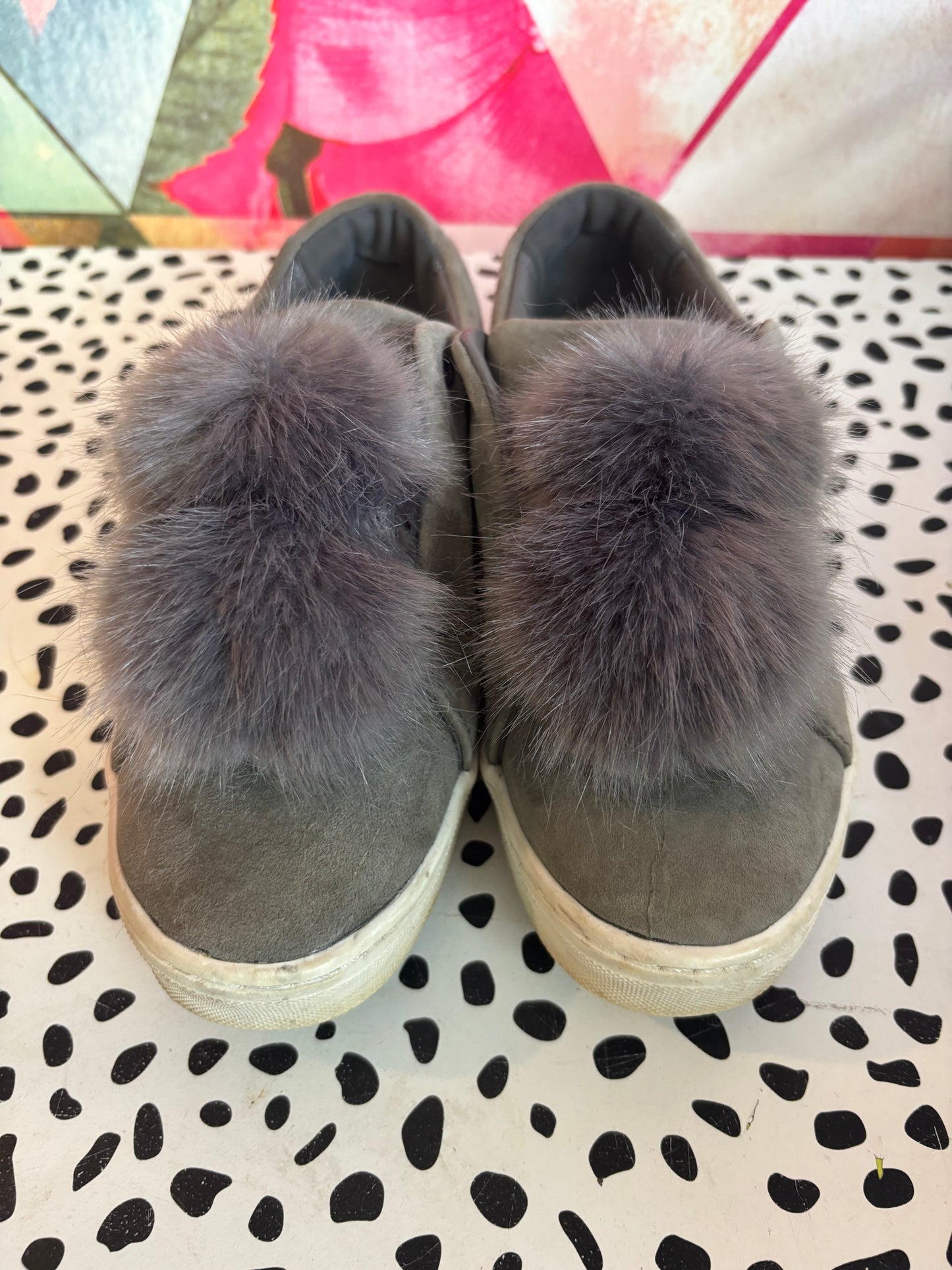 Sam Edelman Gray Slip On Shoes With Pom Poms. Size 7.5L.