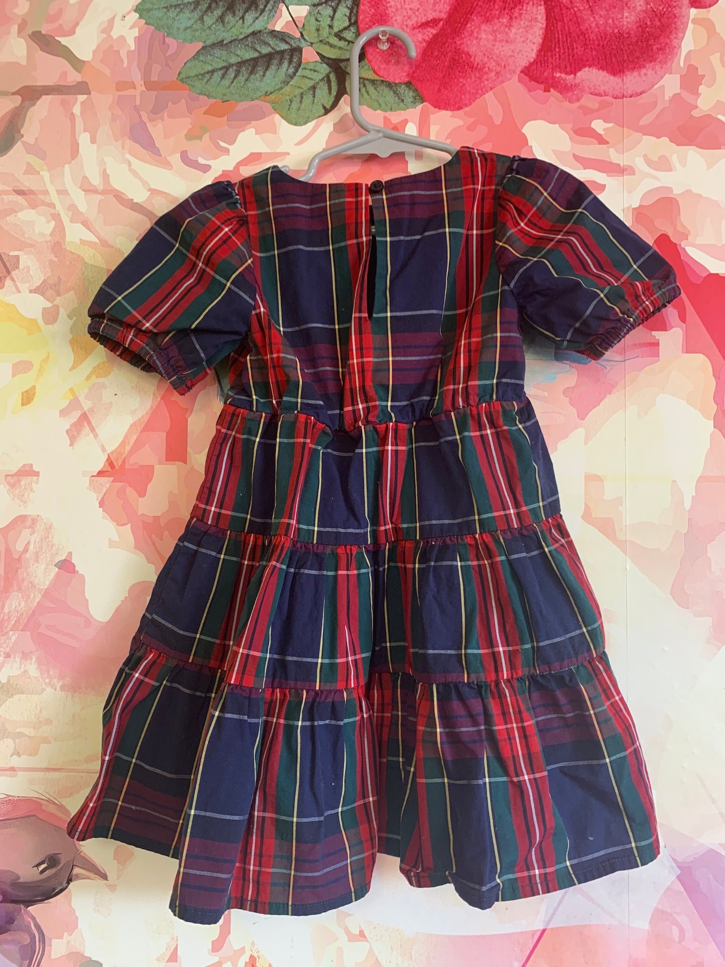 Crewcuts blue, red, green, gold short sleeve plaid dress. Size 2T