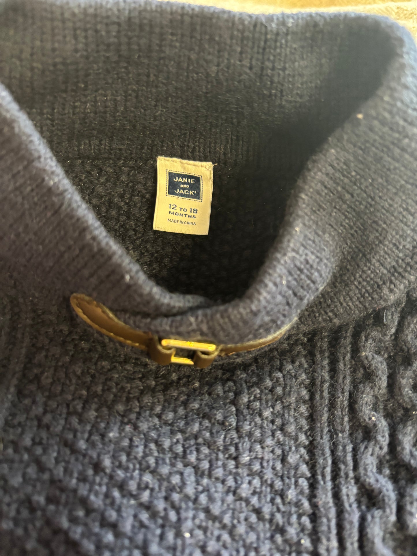 Janie & Jack navy blue wool cableknit sweater shawl. Size 12-18m.