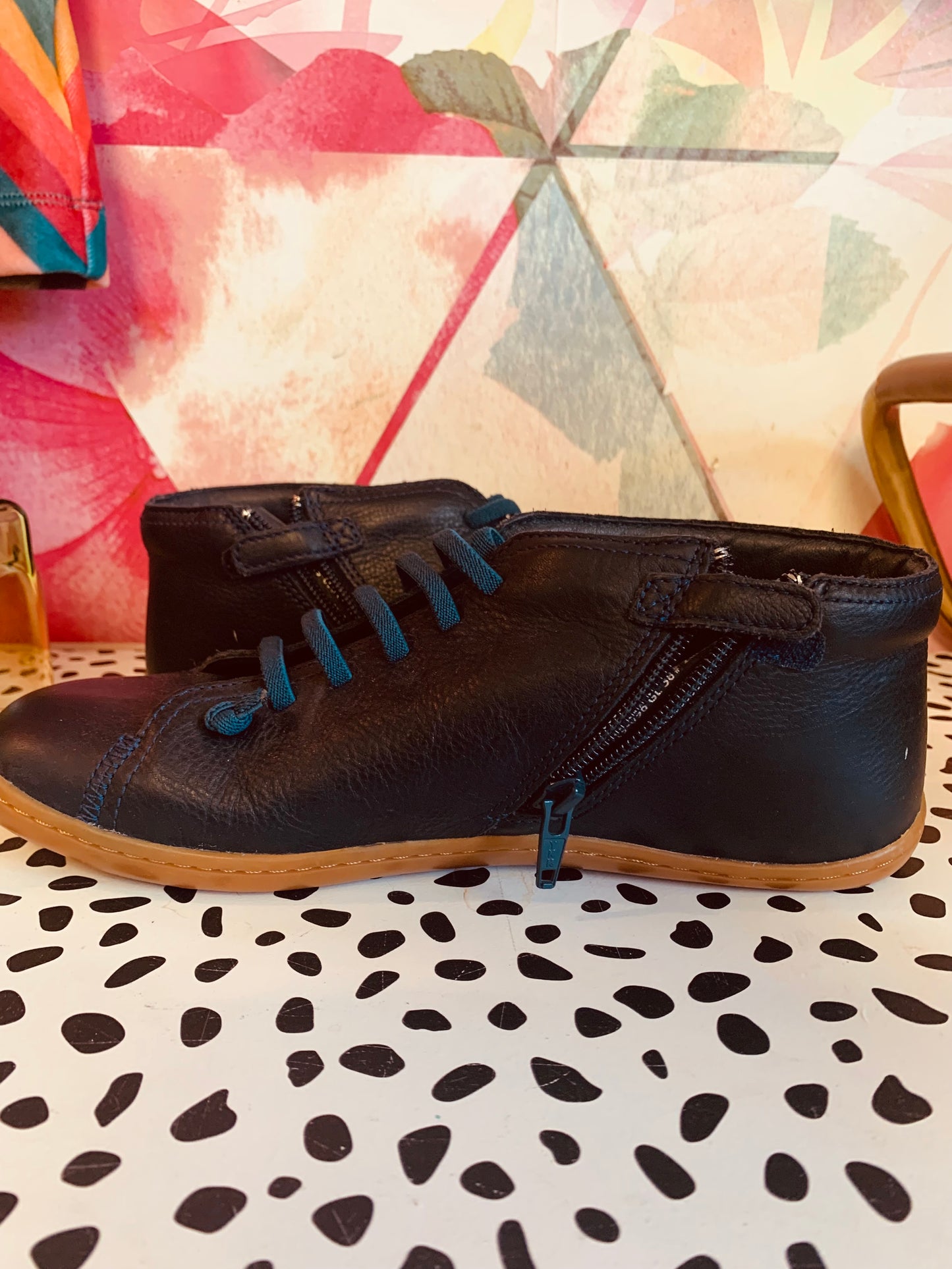 Camper navy blue leather shoes. Side zipper. Size 6