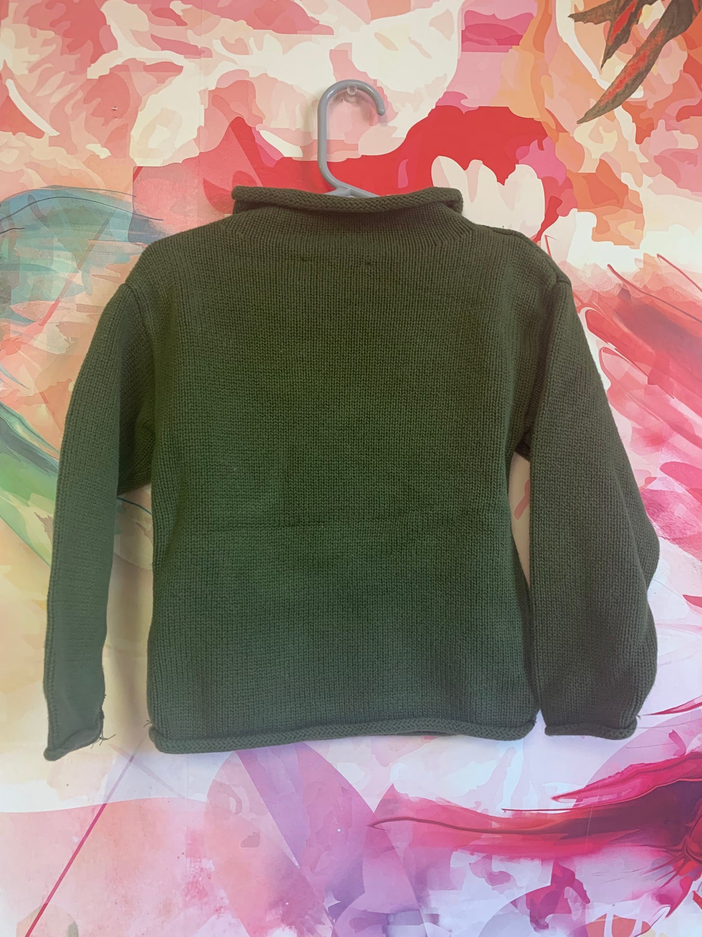 Classic Prep green knit sweater with roll neck and blue dinosaur. Size 3t.