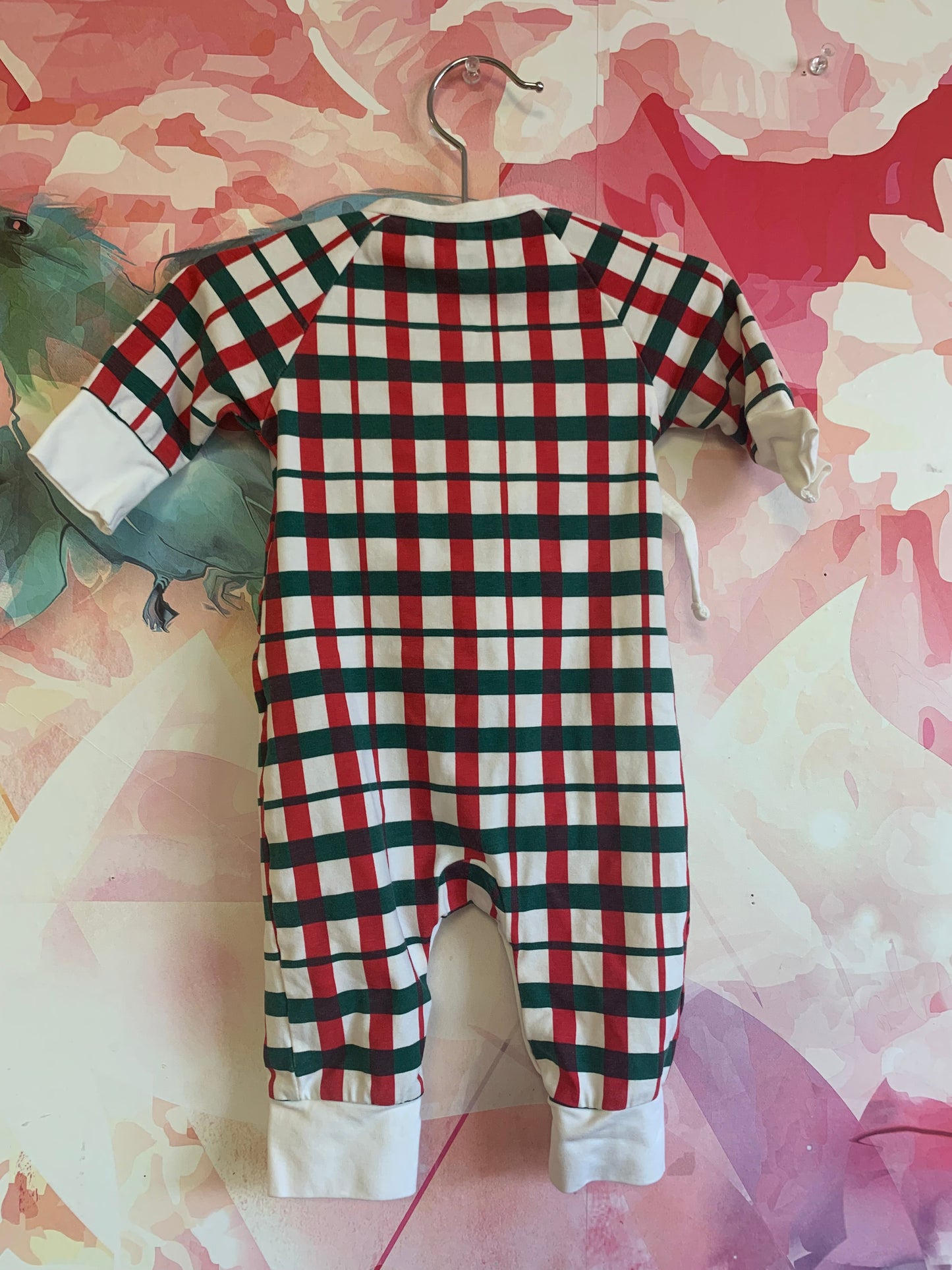 Monica & Andy red & green checkered romper with side tie. Size 0-3m / NB