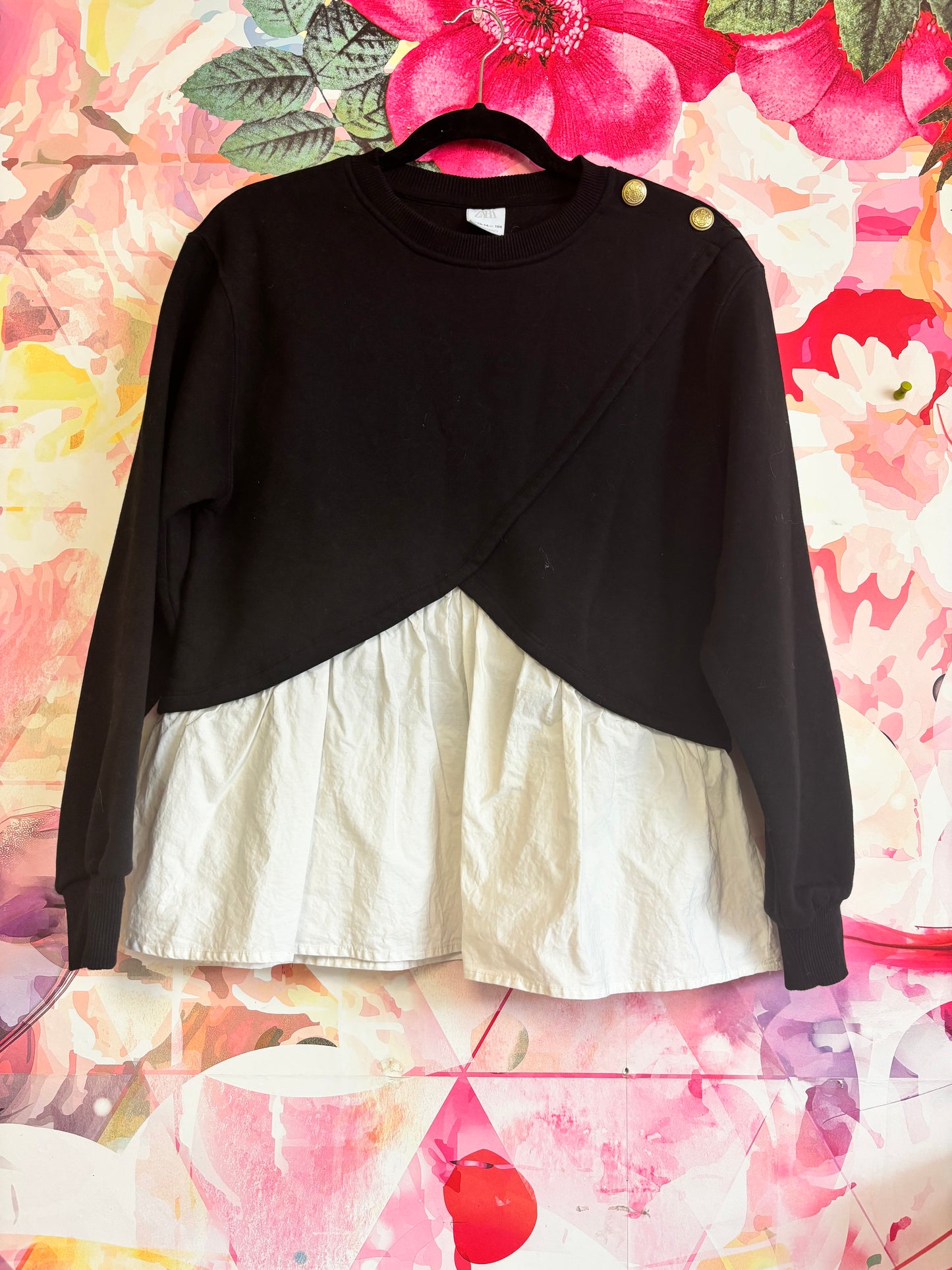 Zara black & white sweatshirt blouse tunic top. Size 14