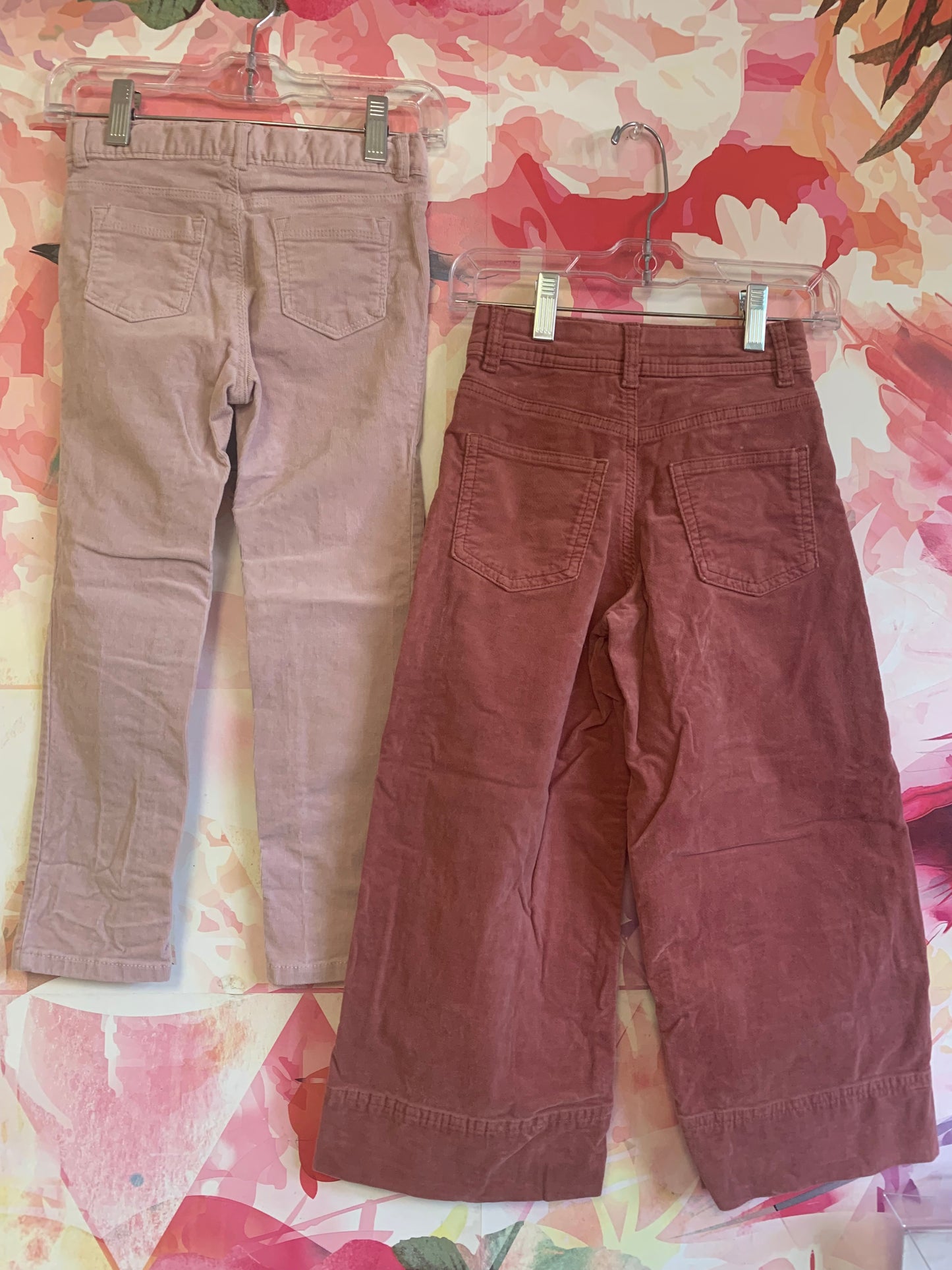 Two pairs of pants. Old Navy light pink skinny corduroys. Size 5T Zara Rose pink velour wide leg pants. Size 5T / 6T