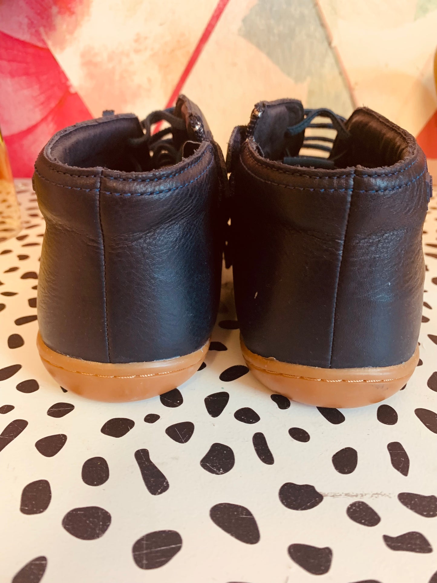 Camper navy blue leather shoes. Side zipper. Size 6