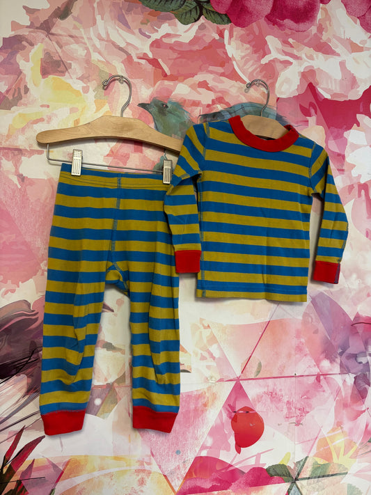 Hanna Andersson blue/yellow stripe pajama set. Size 3T