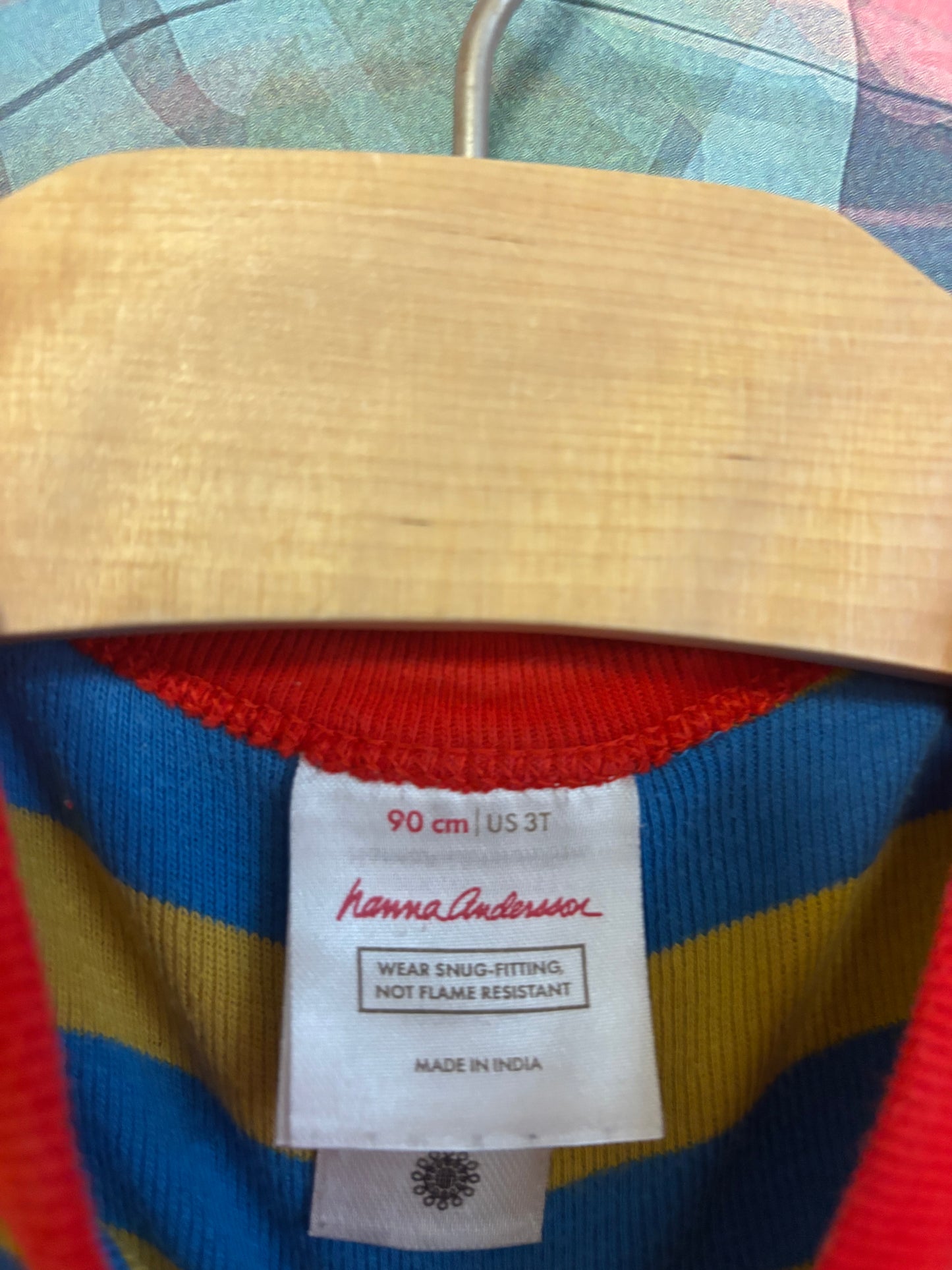 Hanna Andersson blue/yellow stripe pajama set. Size 3T