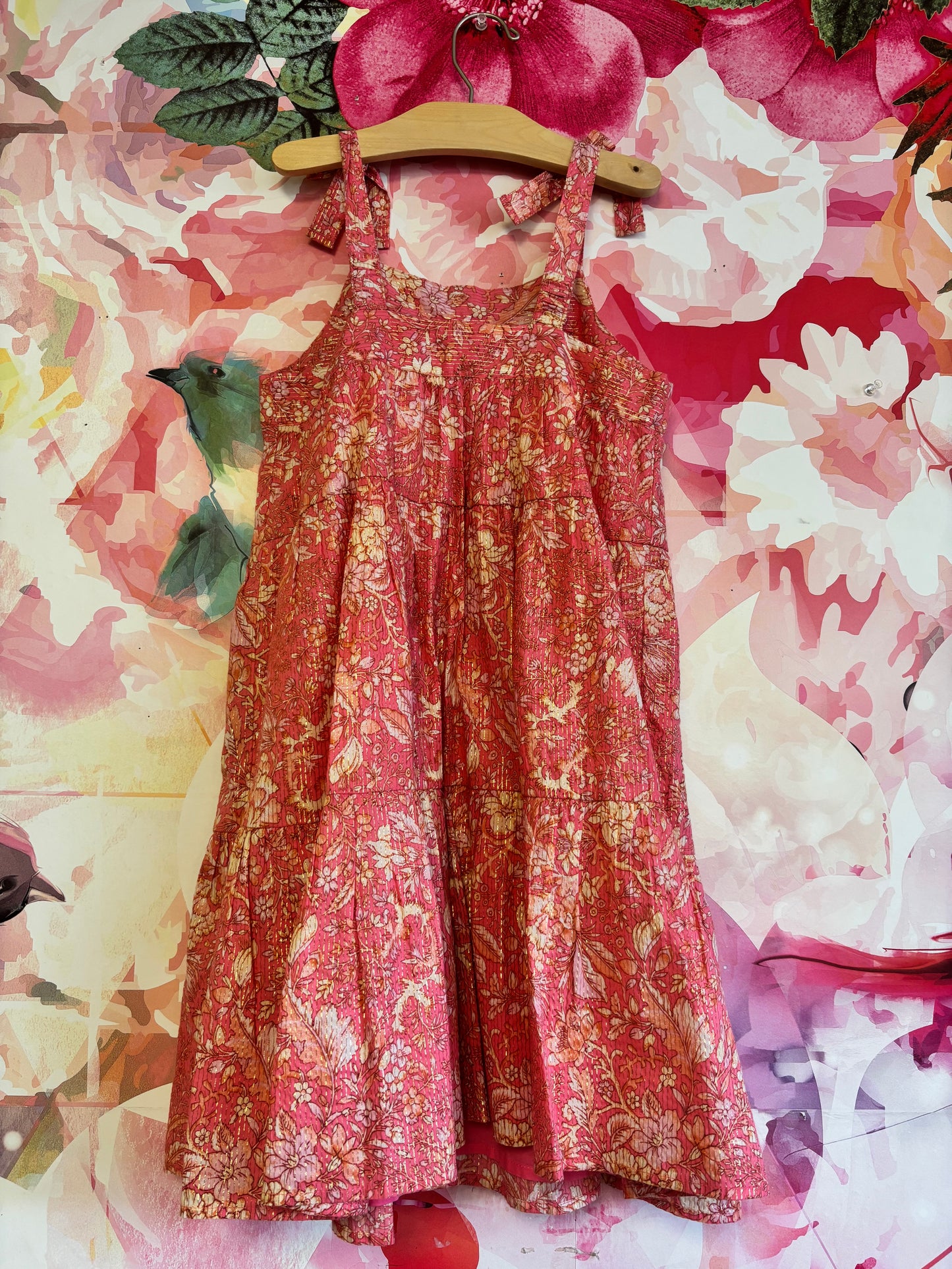 Crewcuts pink & gold summer dress with lining. Size 10.