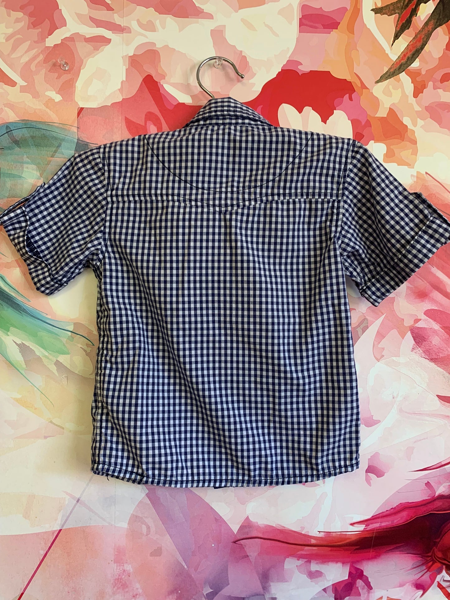 Kapital K blue & white checkered button down shirt with snaps. Size 2T.