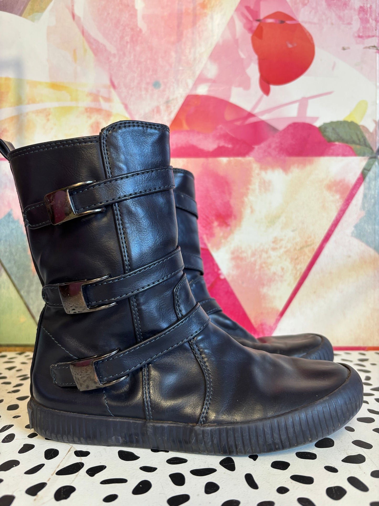 Amiana Blue Zip Up Boots. Size 1B.