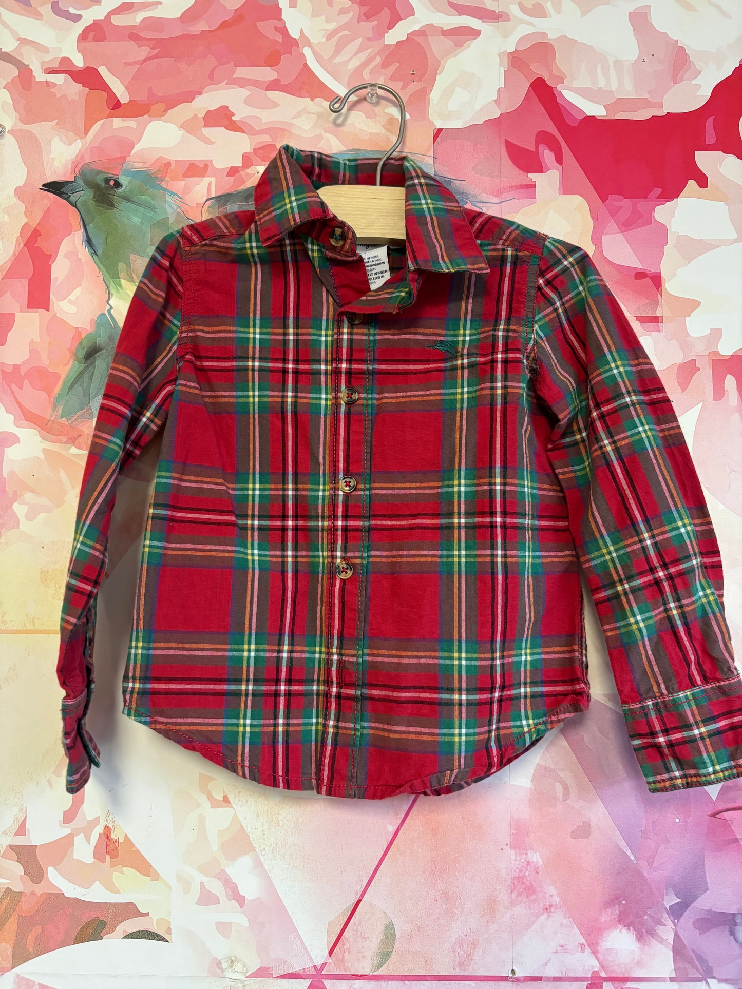 Tommy Bahama red/green plaid long sleeve button down. Size 4T