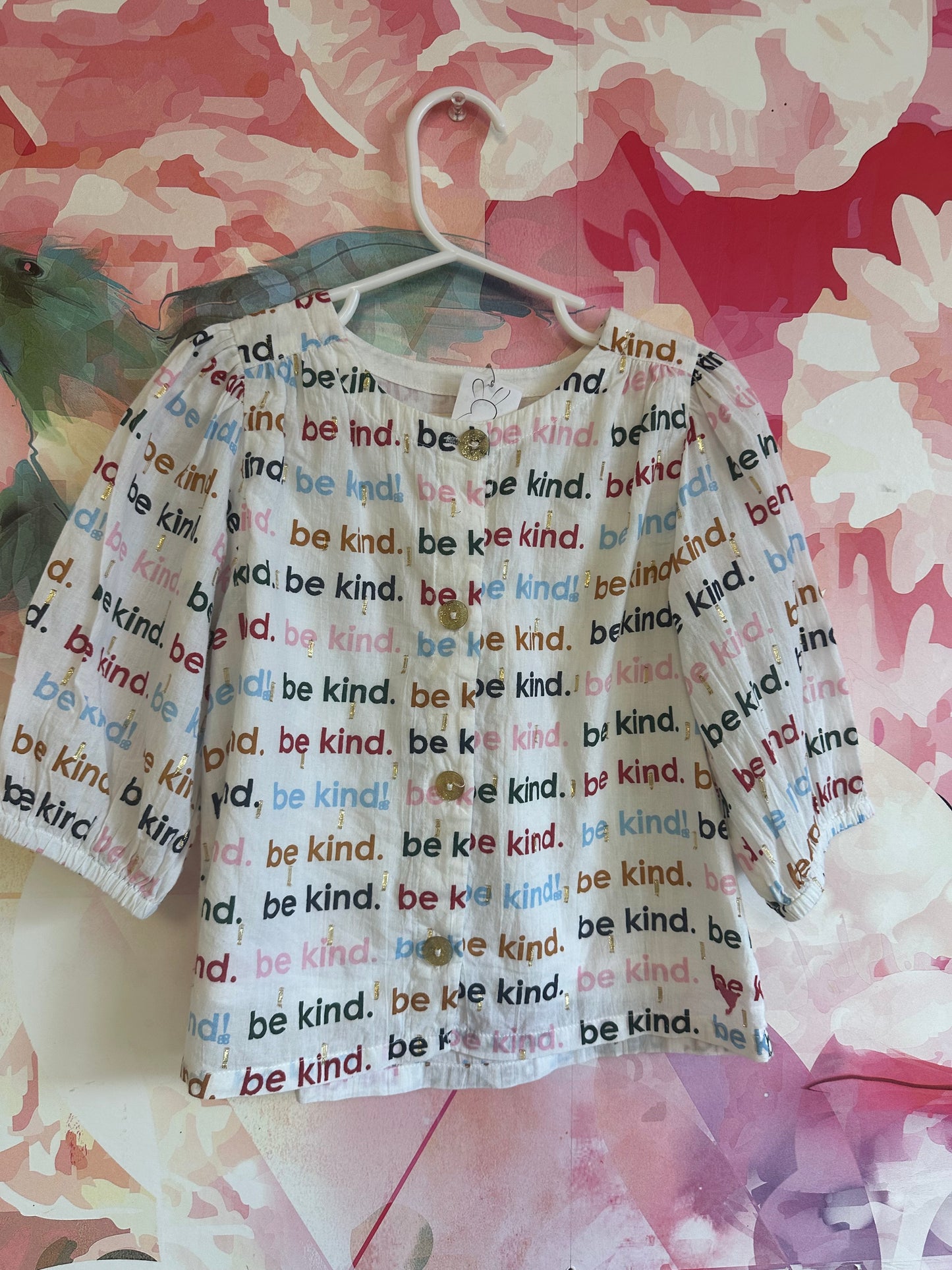Pink Chicken Multicolored Be Kind Blouse with Gold Buttons Size 5T