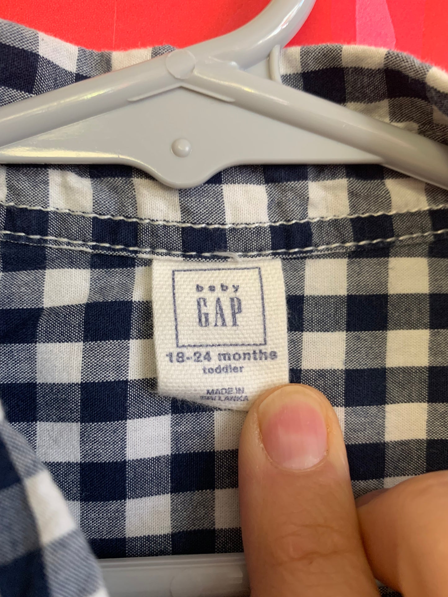 Baby Gap blue/white checkered long sleeve button down. Size 18-24m