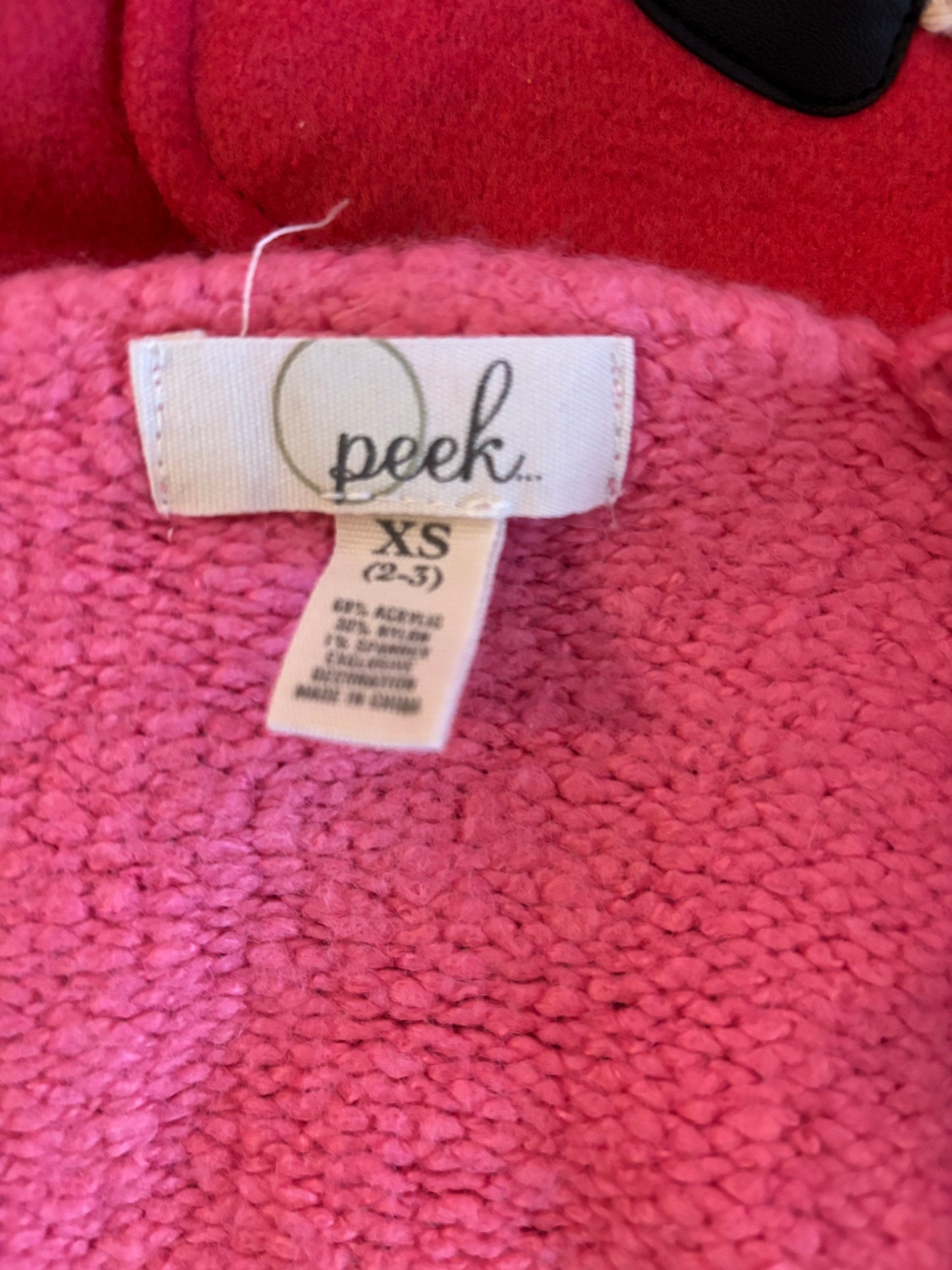 Peek pink open cardigan with gold sparkle design. Size 2T / 3T