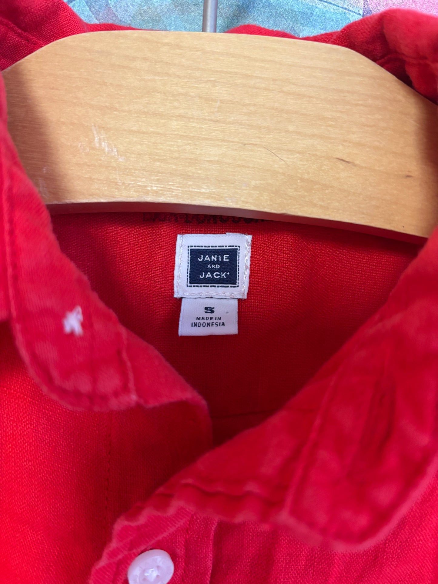 Janie & Jack red long sleeve button down. 100% linen. Size 5T