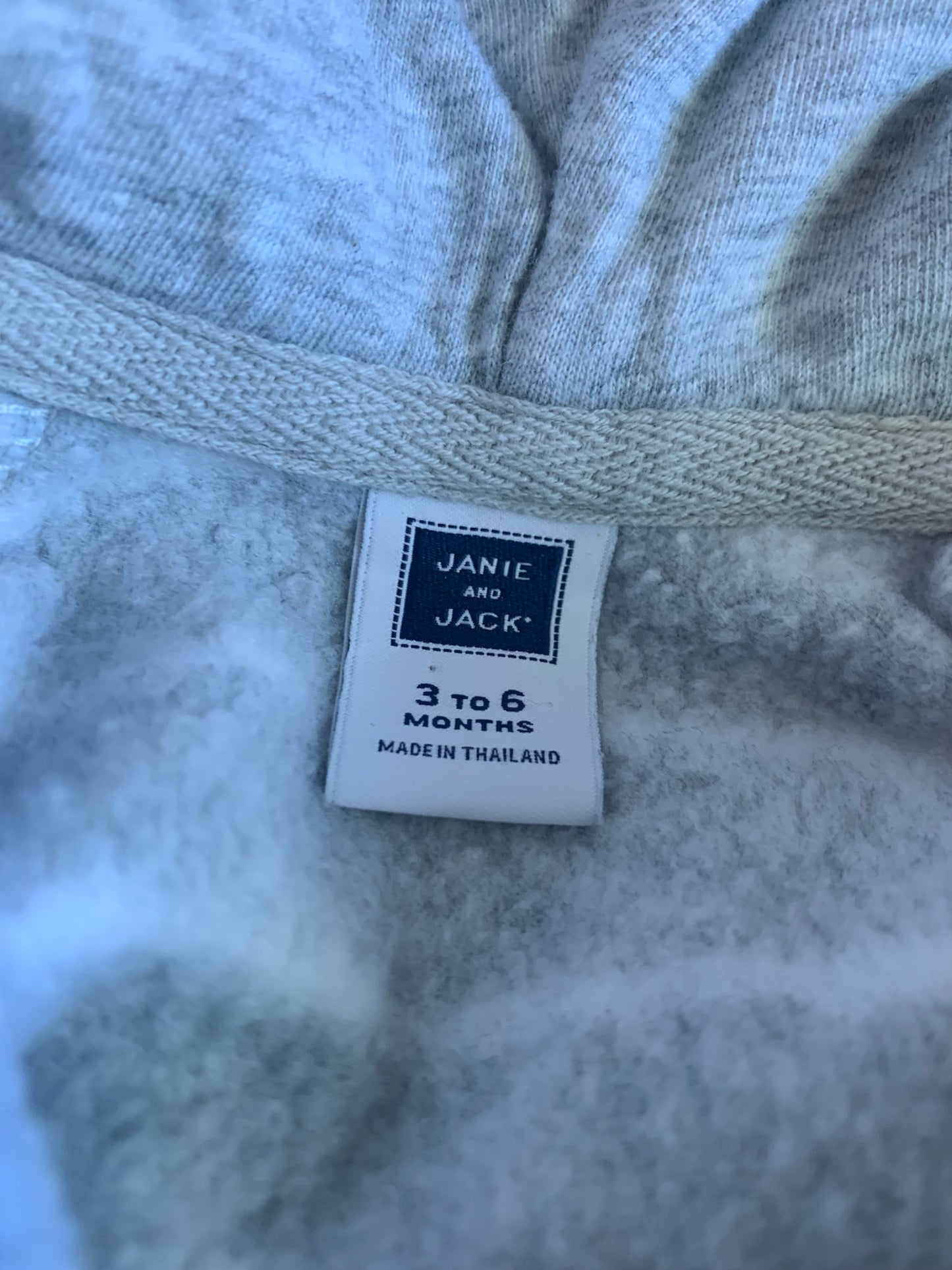 Janie & Jack grey/white stripe hooded romper with fleece lining. Size 3-6m