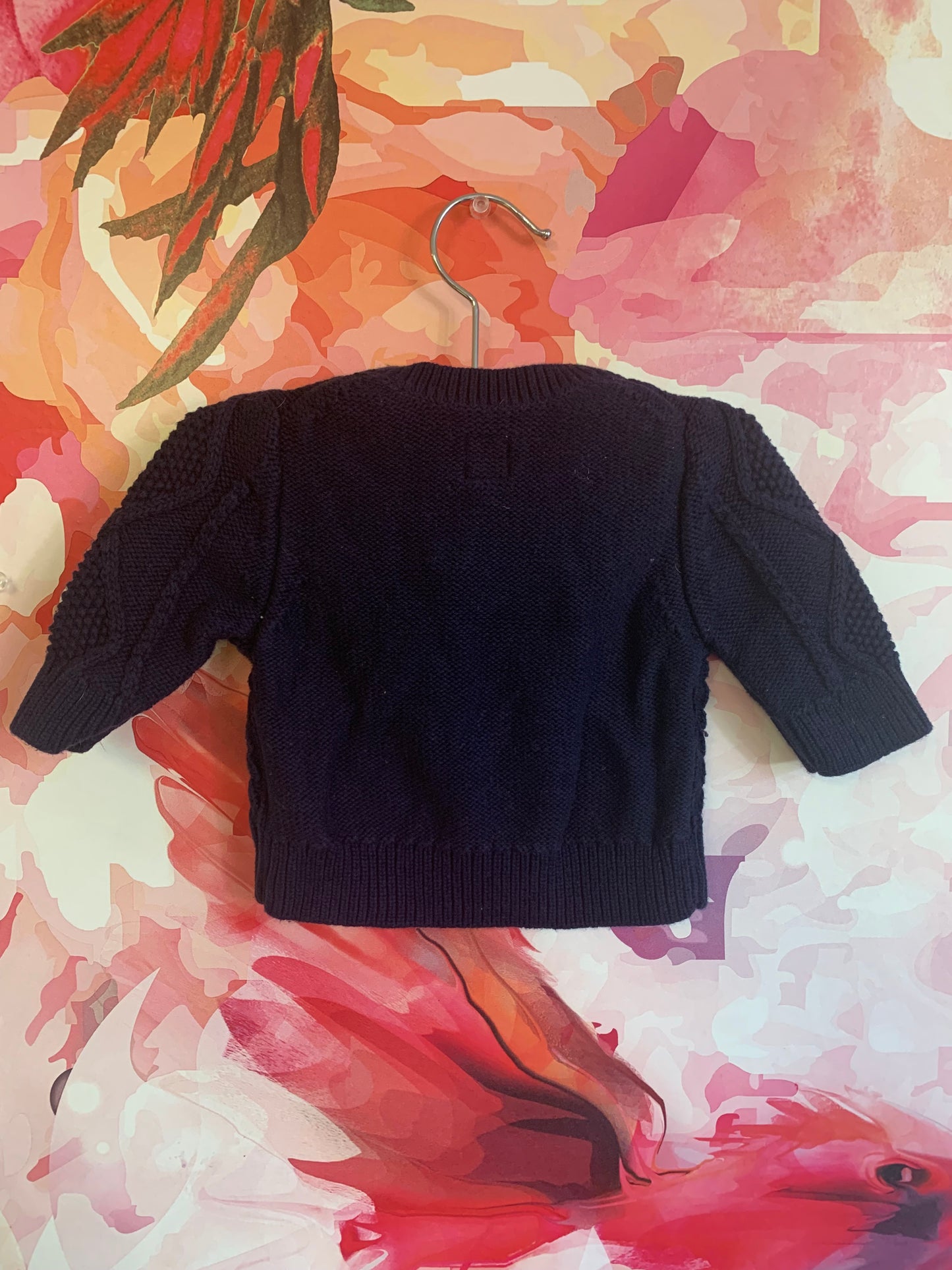 Baby Gap navy blue knit crewneck sweater with shoulder buttons. Size 0-3m / NB