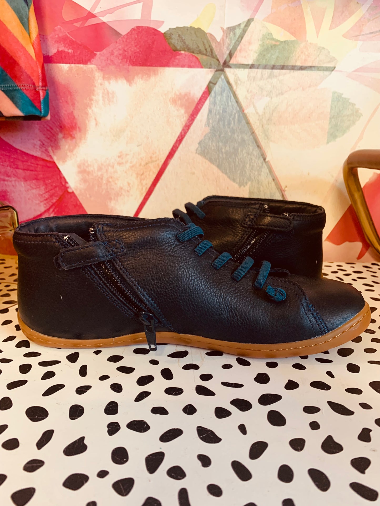 Camper navy blue leather shoes. Side zipper. Size 6